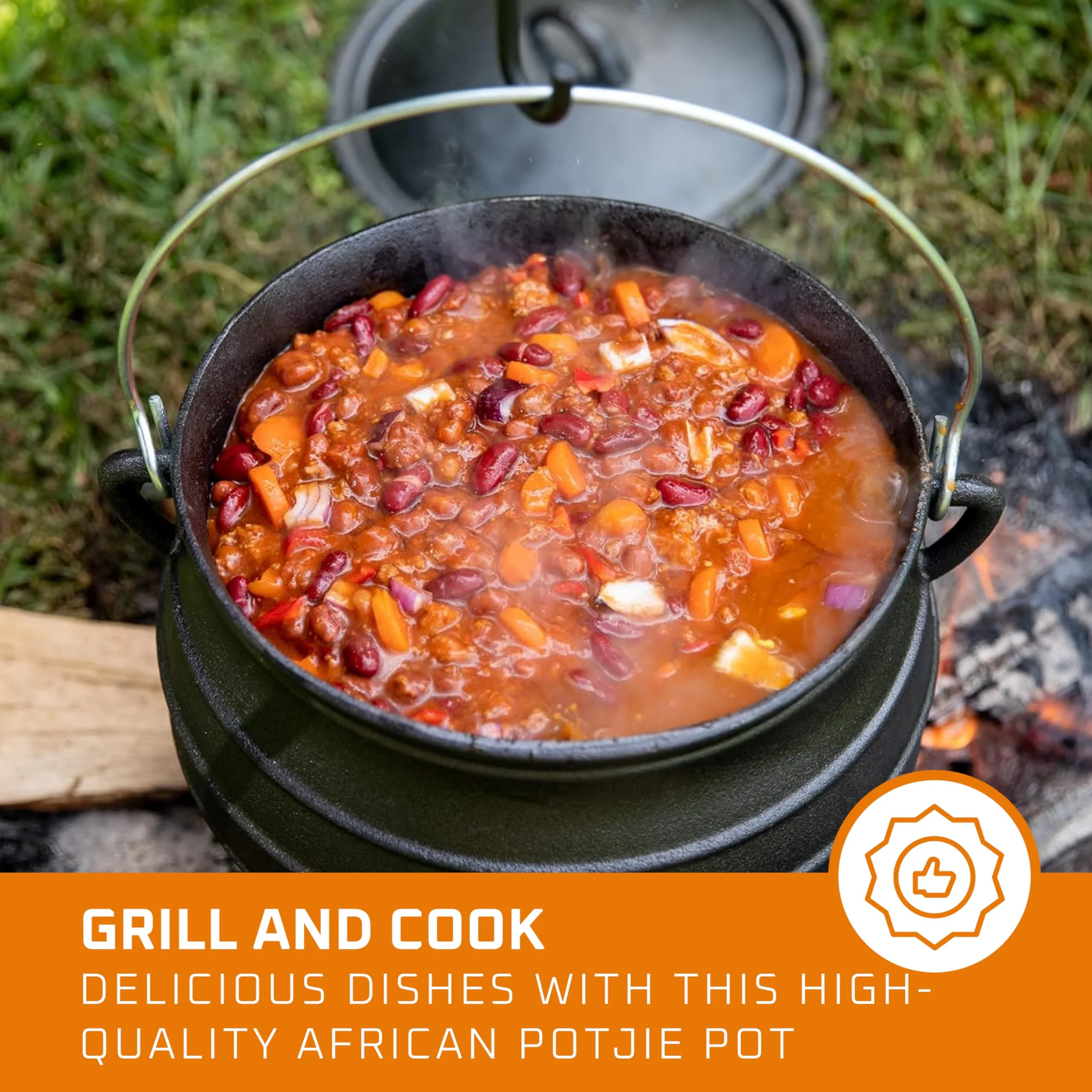 8-Quart Pre-Seasoned Cast Iron Cauldron African Potjie Pot with Lid 3-Legged Pot for Even Heat Distribution Outdoor Cast Iron Dutch Oven Cookware for Campfire Cooking and Boiling - Image 6