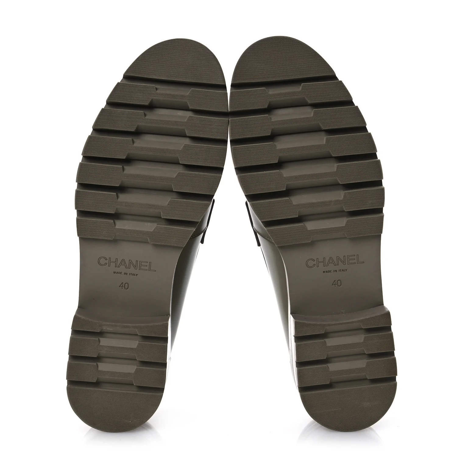 Calfskin Metal CC Loafers 40 Khaki