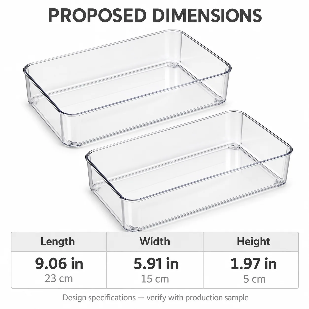 Clear Rectangular Drawer Organizer Trays, 2-Pack