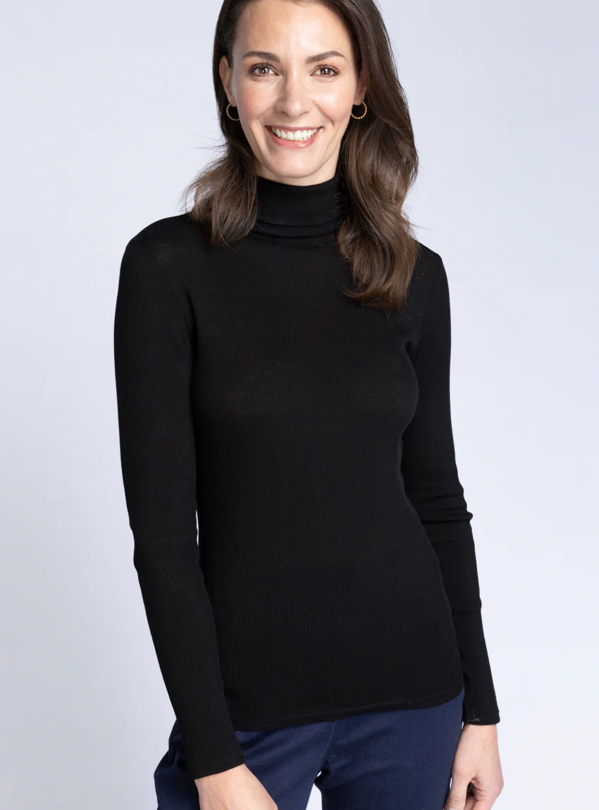 Pull femme col roulé laine et soie Noir