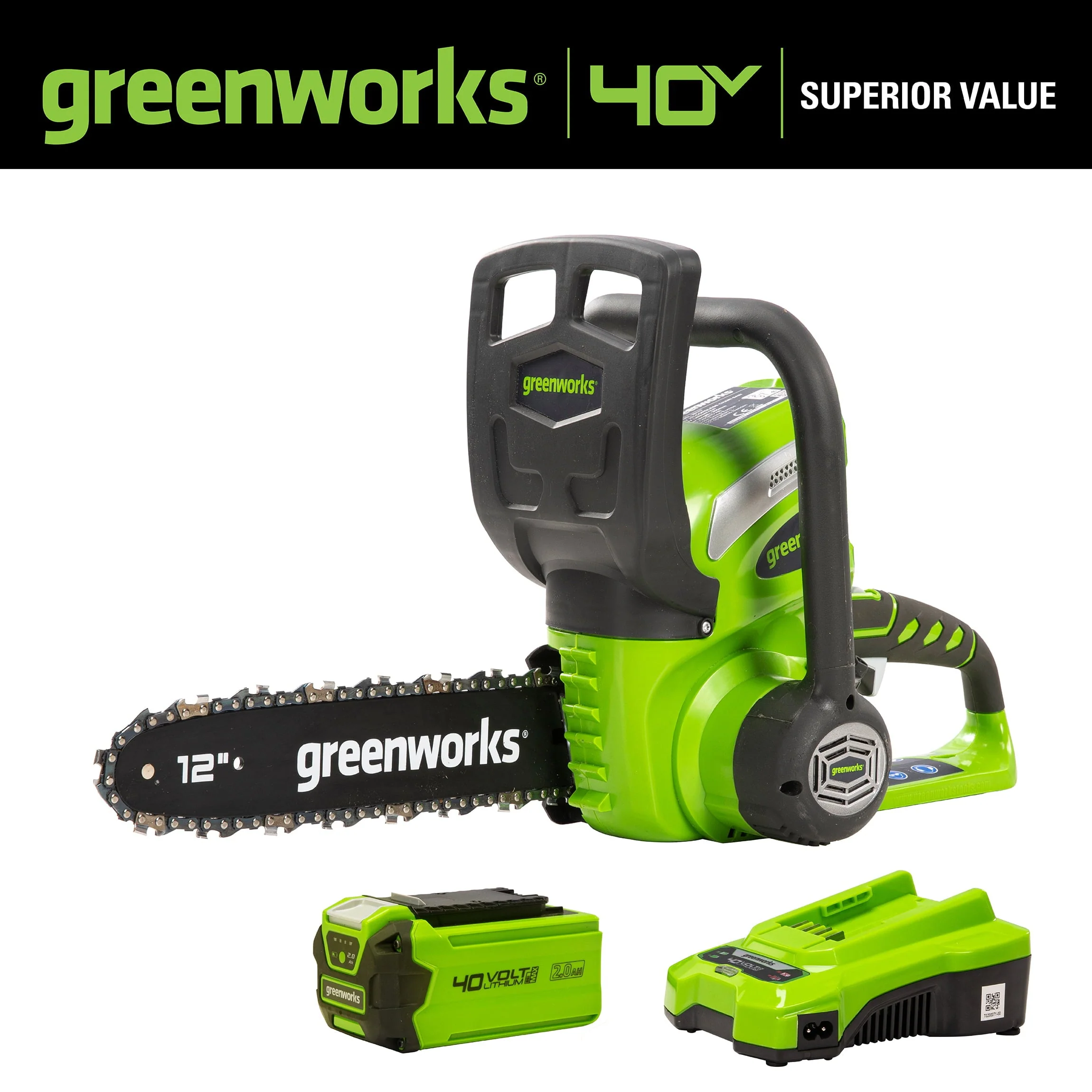 40V 12" Cordless Chainsaw with 2 0 Ah Battery Charger, 20262 Image 3