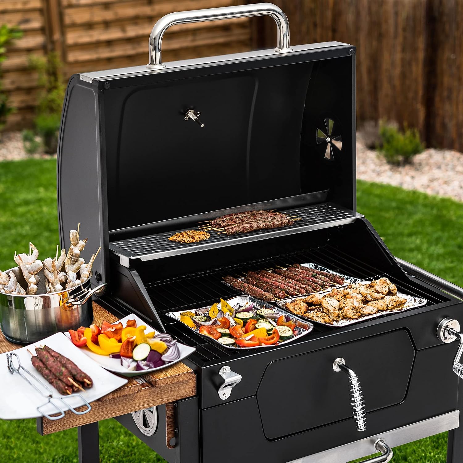 Royal Gourmet CD1824M 24-Inch Charcoal Grill, Folding Table, 490 SqIn