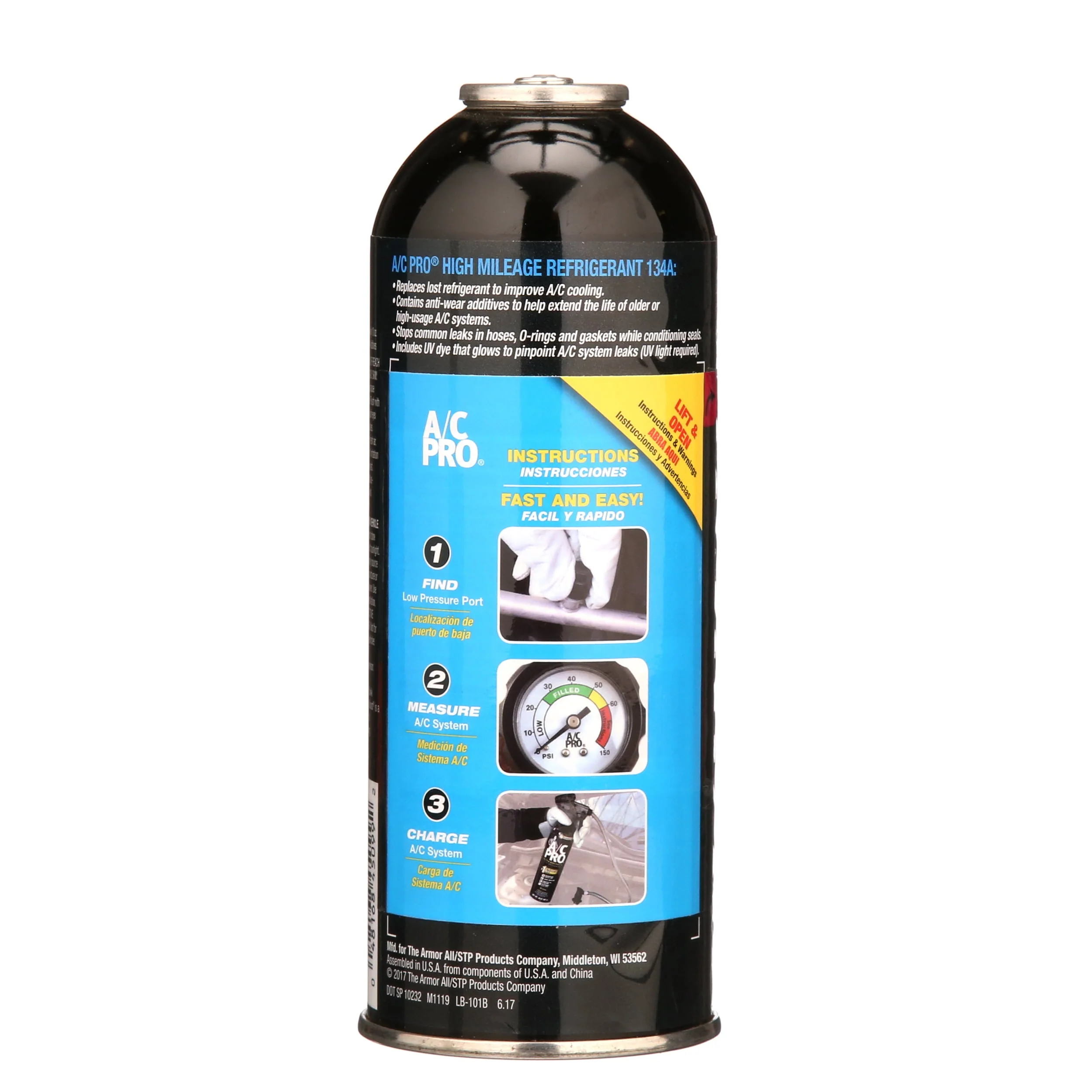 A/C Pro High Mileage R - 134a A/C Recharge Auto Air Conditioner Refrigerant Refill, 12 oz