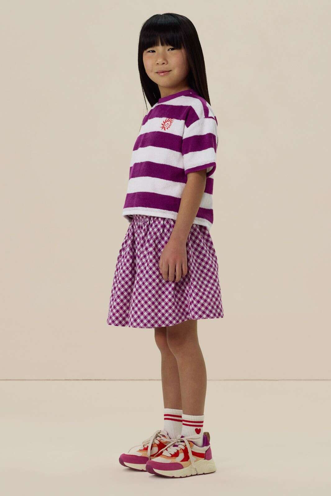 Paarse rok met check-stof