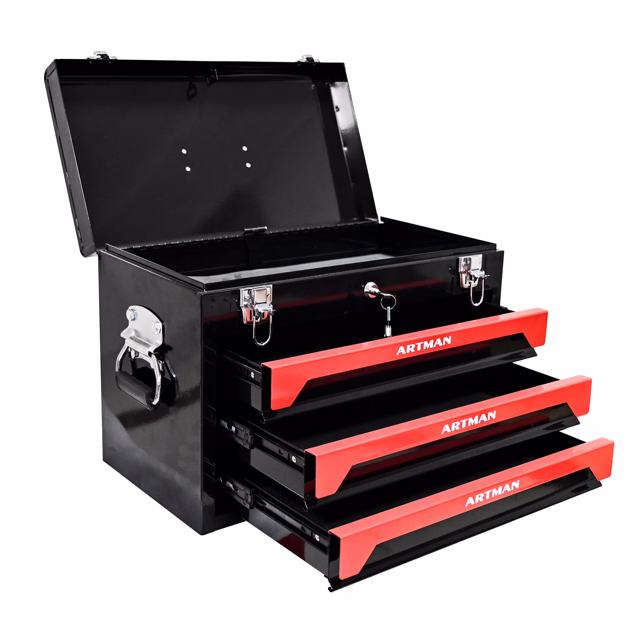 Tool Cabinet with 4 Tools Set, Lockable Tool Boxes Tool Chest, 3-Drawer Tool Cart, Black