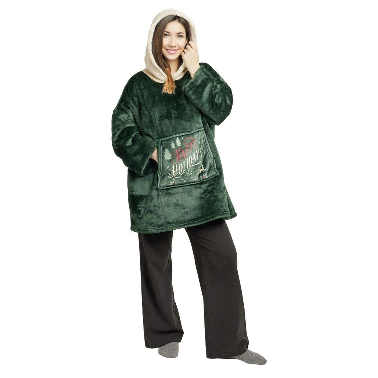 Pull plaid Noël adulte à capuche rouge et vert 70xH80cm (4 modèles)