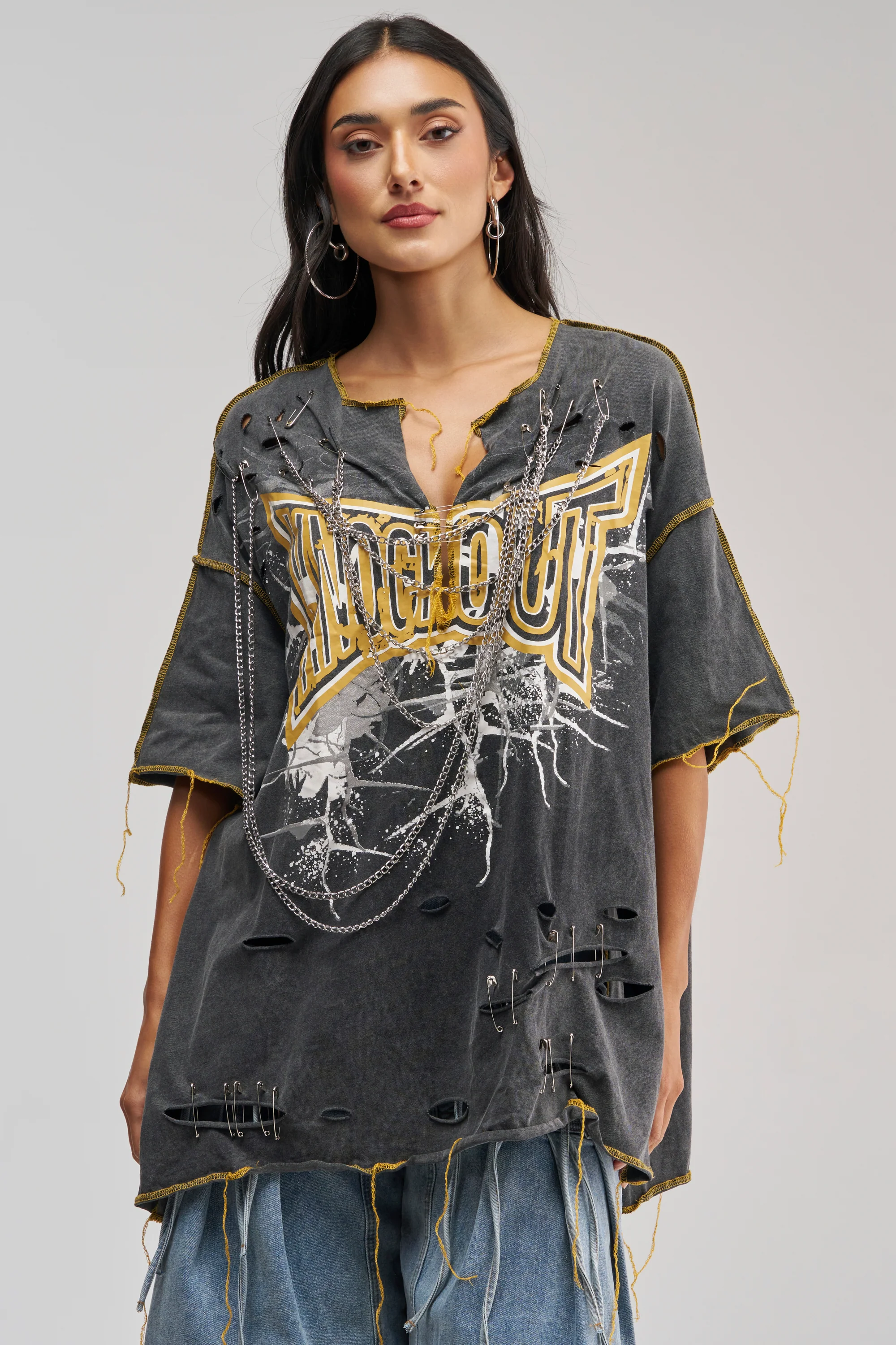 KNOCKOUT OVERSIZED TEE IN GREY MULTI - Akira Store