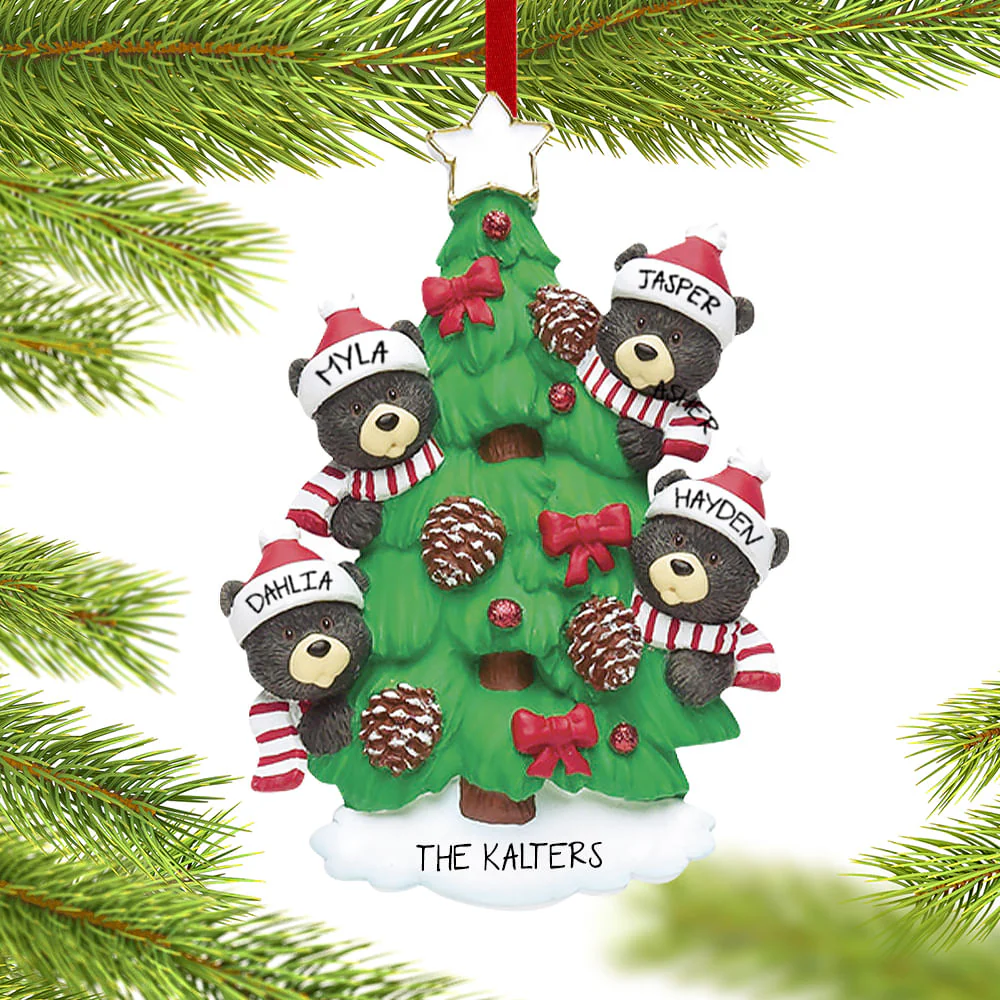 Black Bear Tree Family Personalized Ornament - 3, 4, 5, 6, 7, 8, 9 Family Member