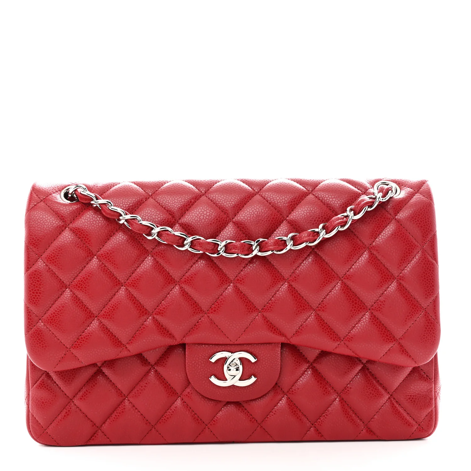 Caviar Quilted Jumbo Double Flap Red