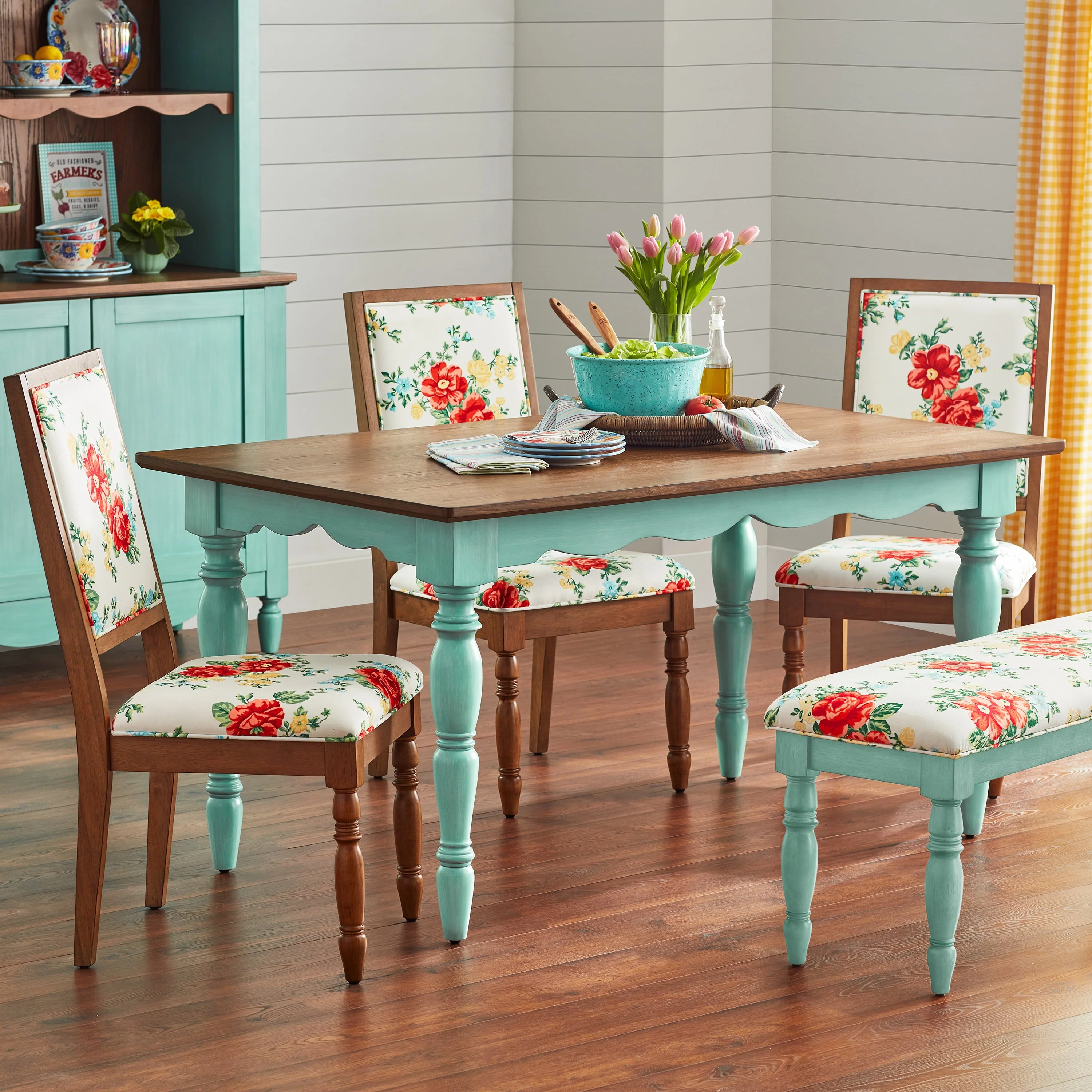 The Pioneer Woman Dining Table Made with Solid Wood Frame, Teal