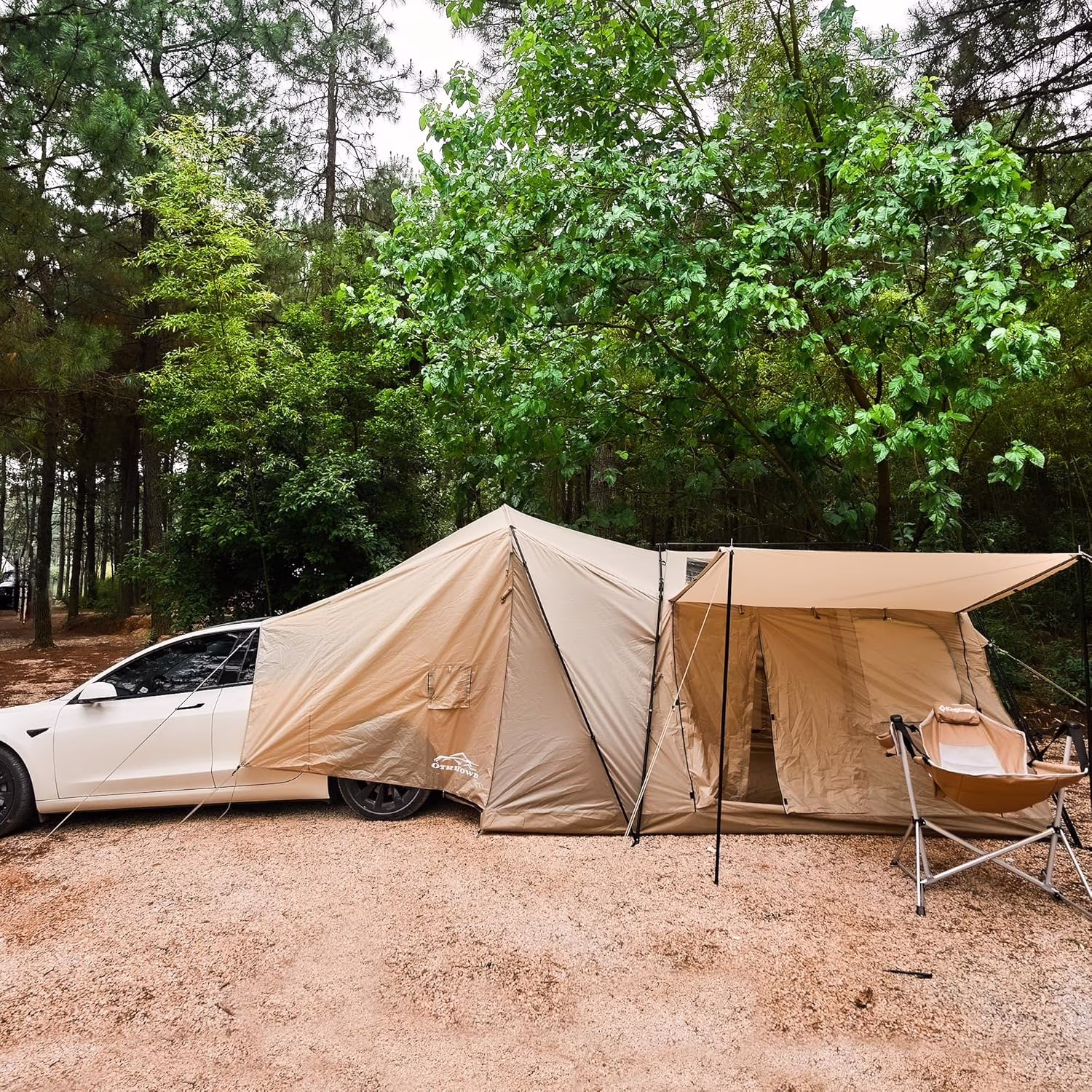 Actent for Tesla Model 3&Y, Pop - up SUV Tent W. Awning for Car Camping, Connects to Tesla Tailgate for Air - Conditioning, Sleeps 6 Adults, 10'X8.2' - Desert Sand