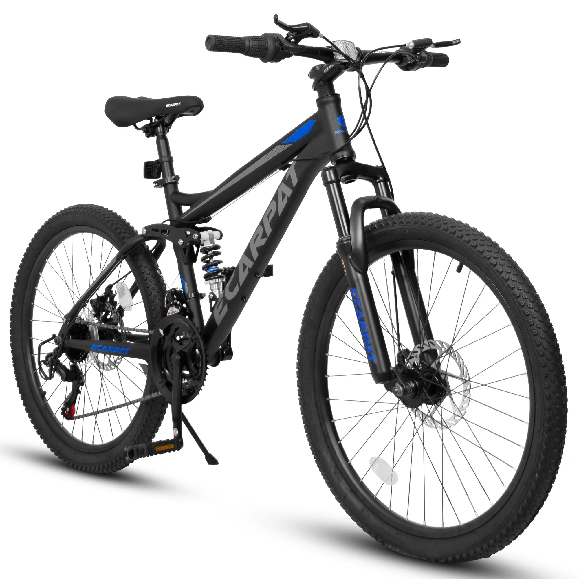 RONSHIN Mountain Bikes For Mens Womens, 24 Mountain Bike, 21-Speed Full Suspension Bicycles With Front Fork & Shock Absorber, Steel Frame Ergonomics City Bike