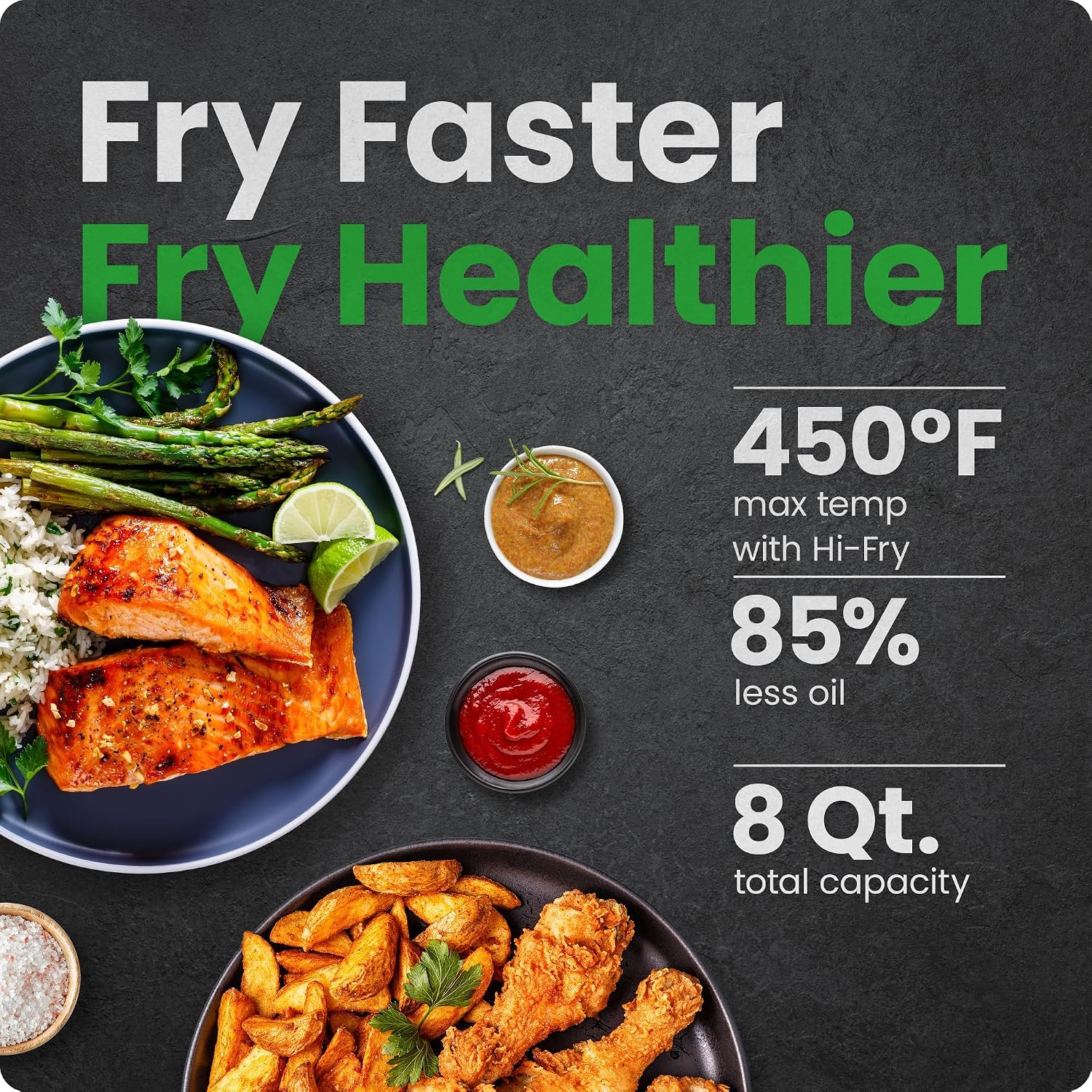 Chefman Air Fryer 8 Qt| TurboFry® 4-in-1 with 450°F Hi-Fry Option for Crispier Results| Bake, Dehydrate, Frozen| XL Nonstick Dishwasher-Safe Basket| Stainless Steel
