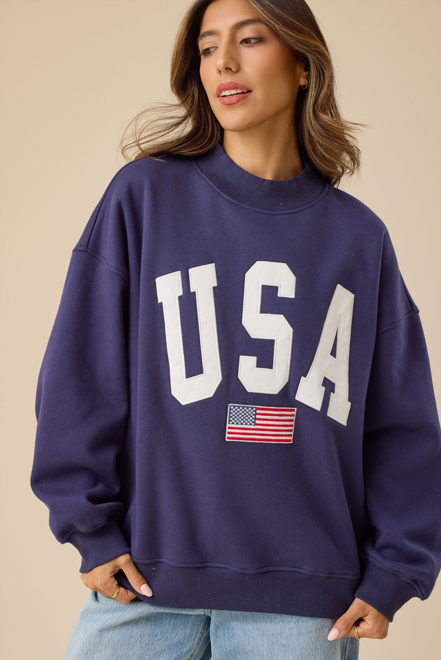 USA Embroidered Mock Neck