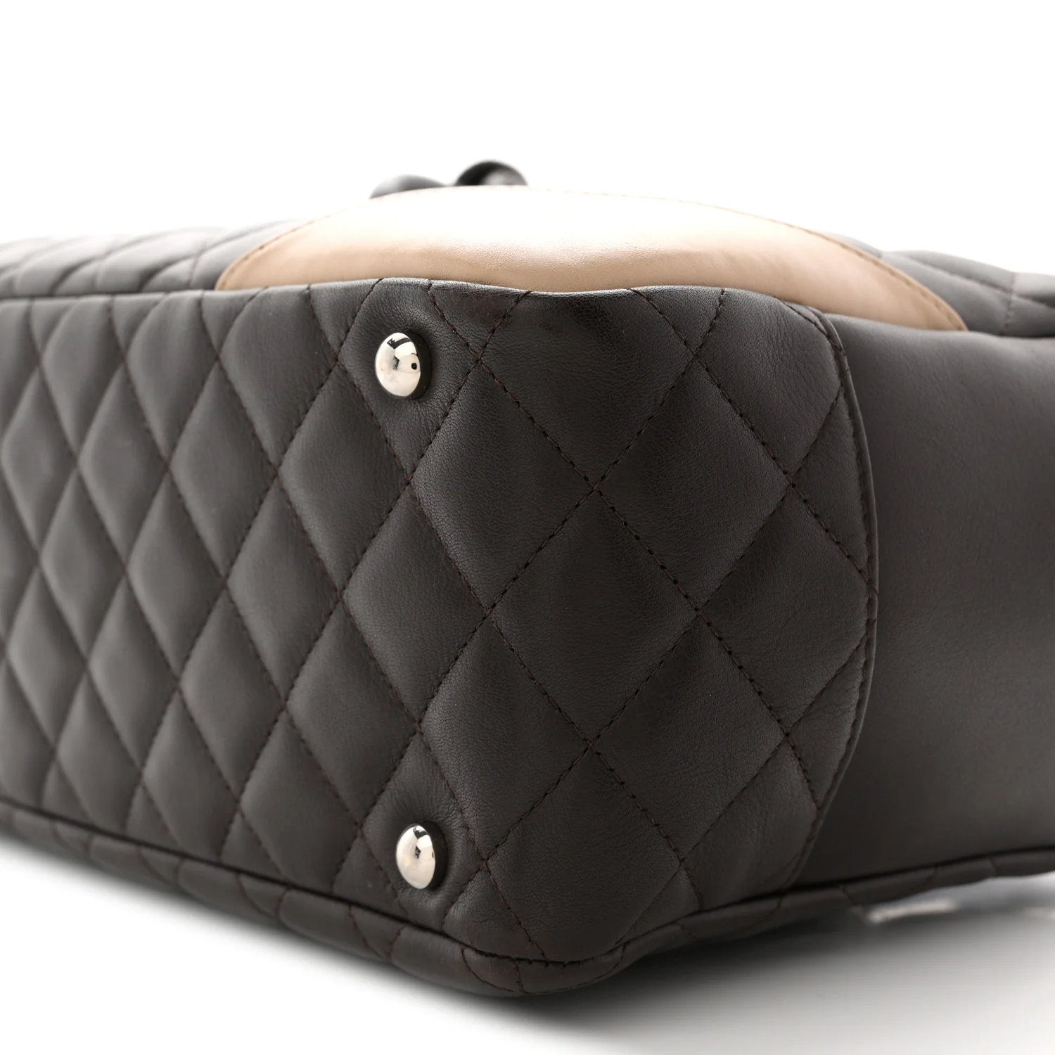 Calfskin Quilted Cambon Large Bowler Brown Beige