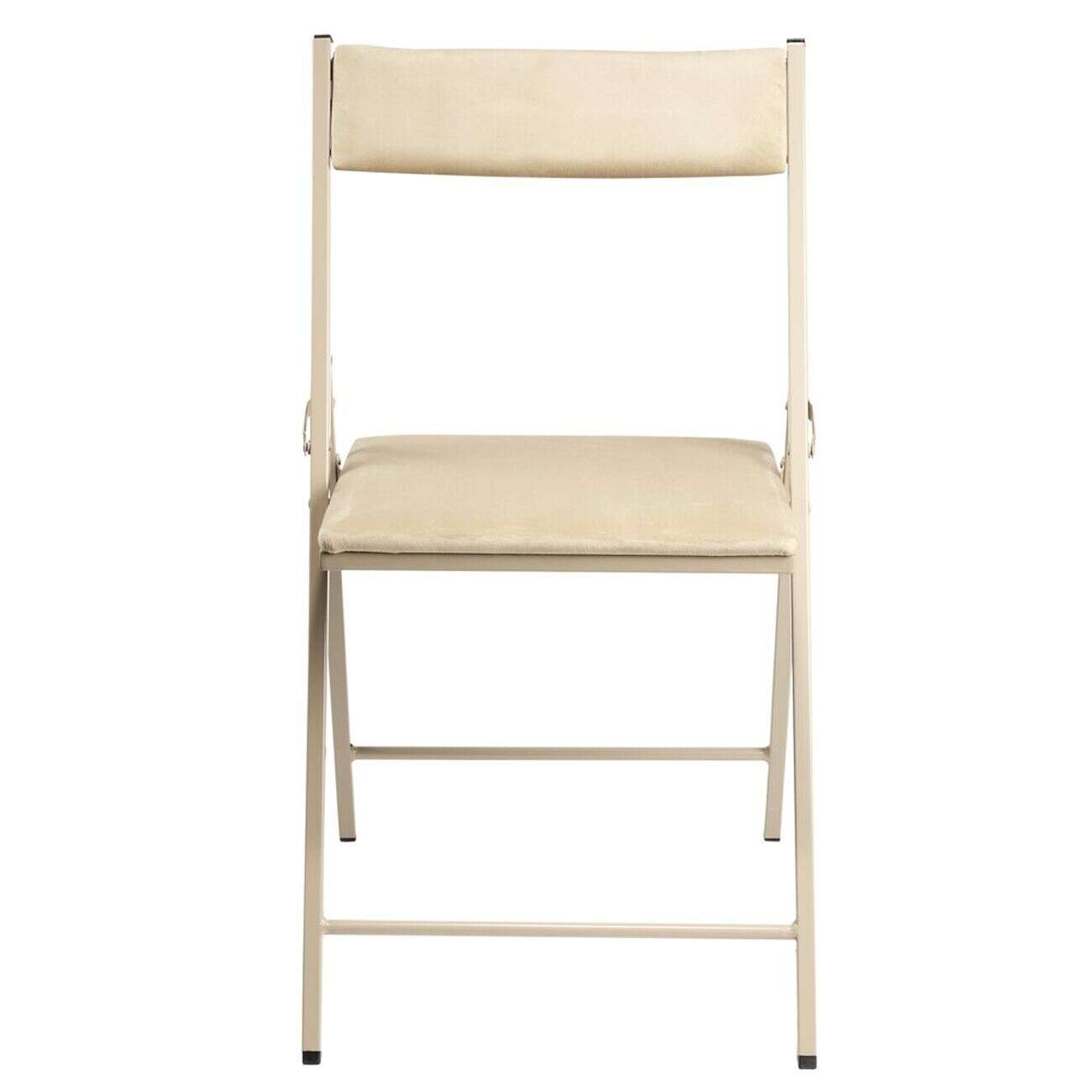 Chaise pliante Ninon métal et velours beige L43xP47xH78,5cm