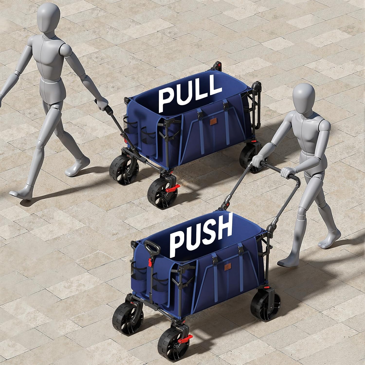 EVER ADVANCED Folding Push Wagon with Canopy, Shopping Cart with Brakes