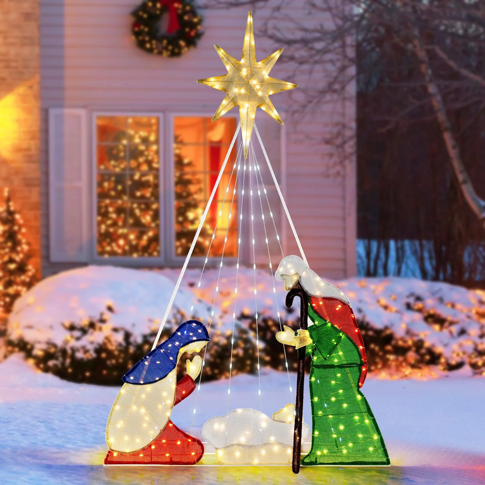 Tangkula 6 FT Christmas Lighted Nativity Scene Set, Pre-Lit Xmas Scene with 240 LED Lights