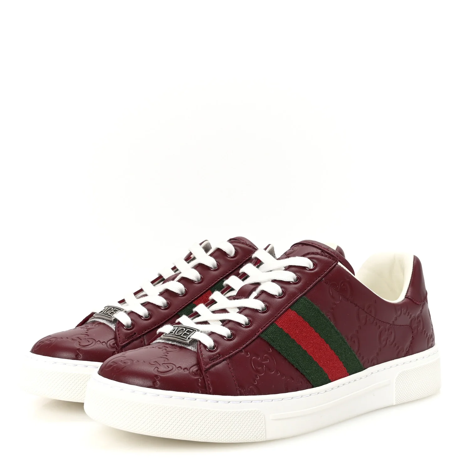 Calfskin GG Embossed Web Mens Ace Sneakers  36.5 Ancora Red