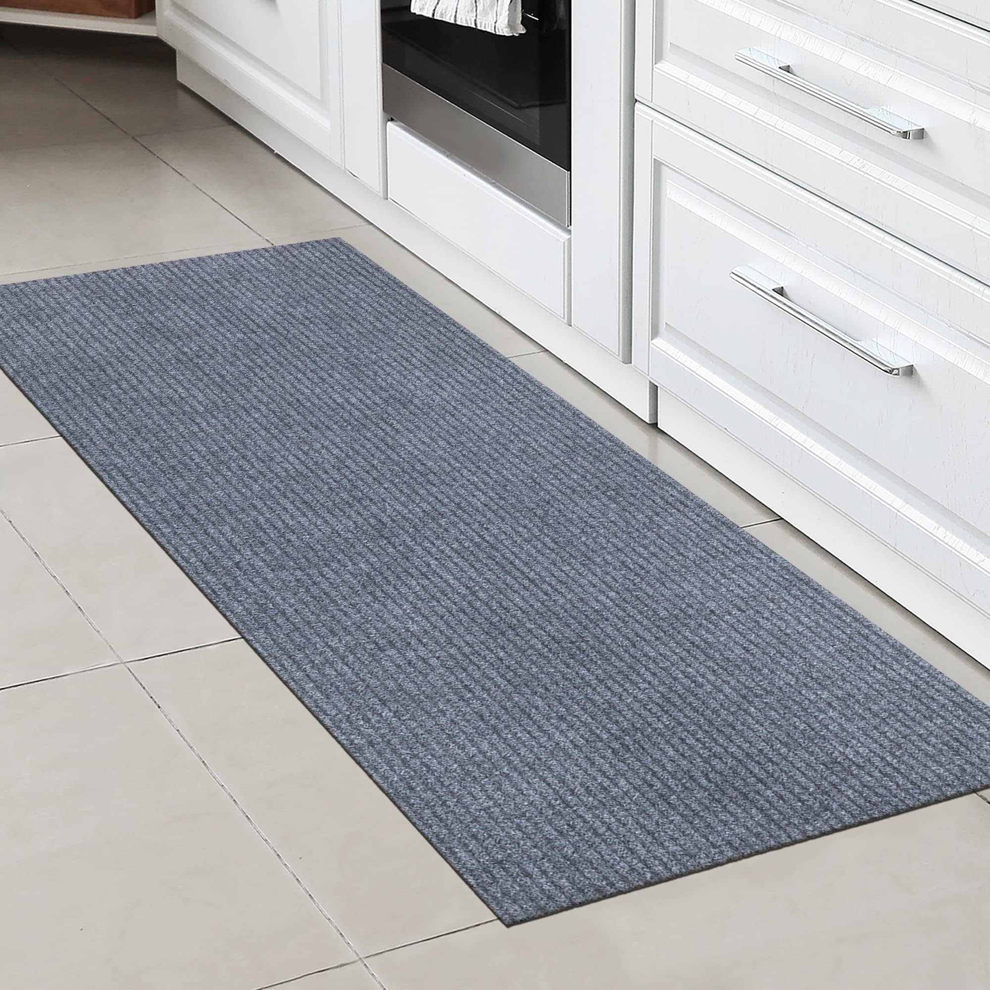 Sweet Home Stores Ribbed Waterproof Non-Slip Rubber Back Solid Runner Rug 2 ft. W x 6 ft. L Gray Polyester Garage Flooring