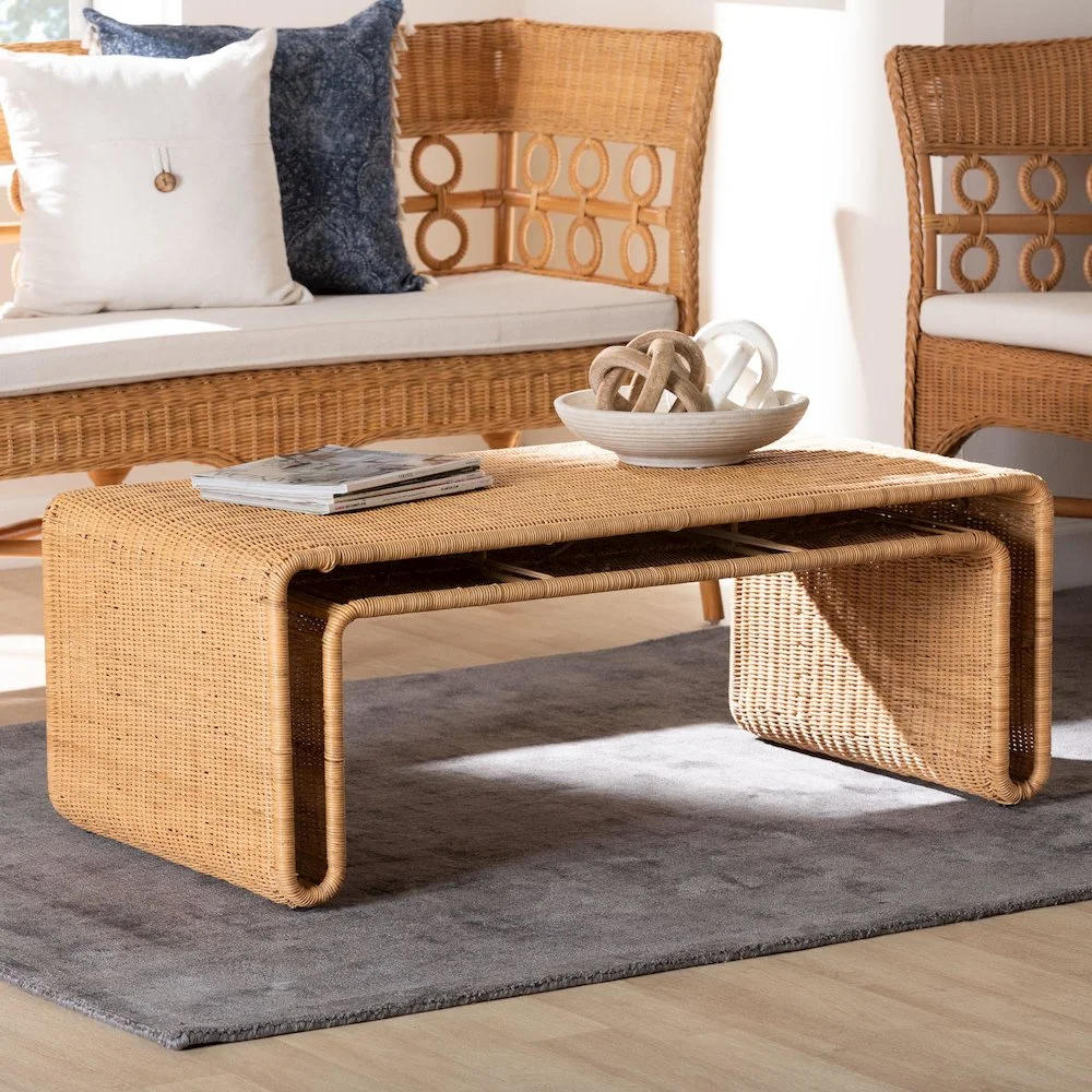 Bali & Pari Nevada Bohemian Light Honey Rattan Coffee Table