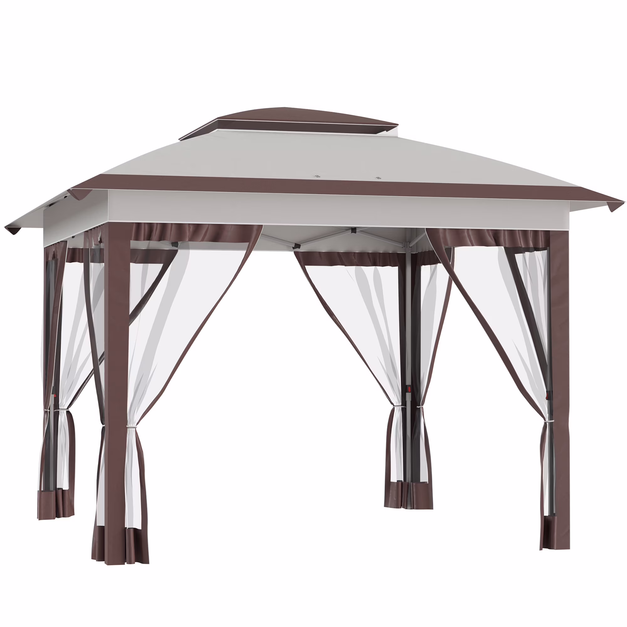 12' X 12' Pop Up Canopy Tent With Netting And Carry Bag, Instant Sun Shelter With 137 Sq.Ft Shade, Tents For Parties, Height Adjustable, For Outdoor, Garden, Patio, Beige And Brown