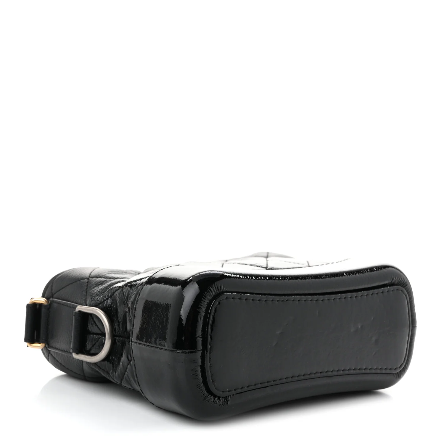 Patent Goatskin Quilted Small Gabrielle Hobo Black