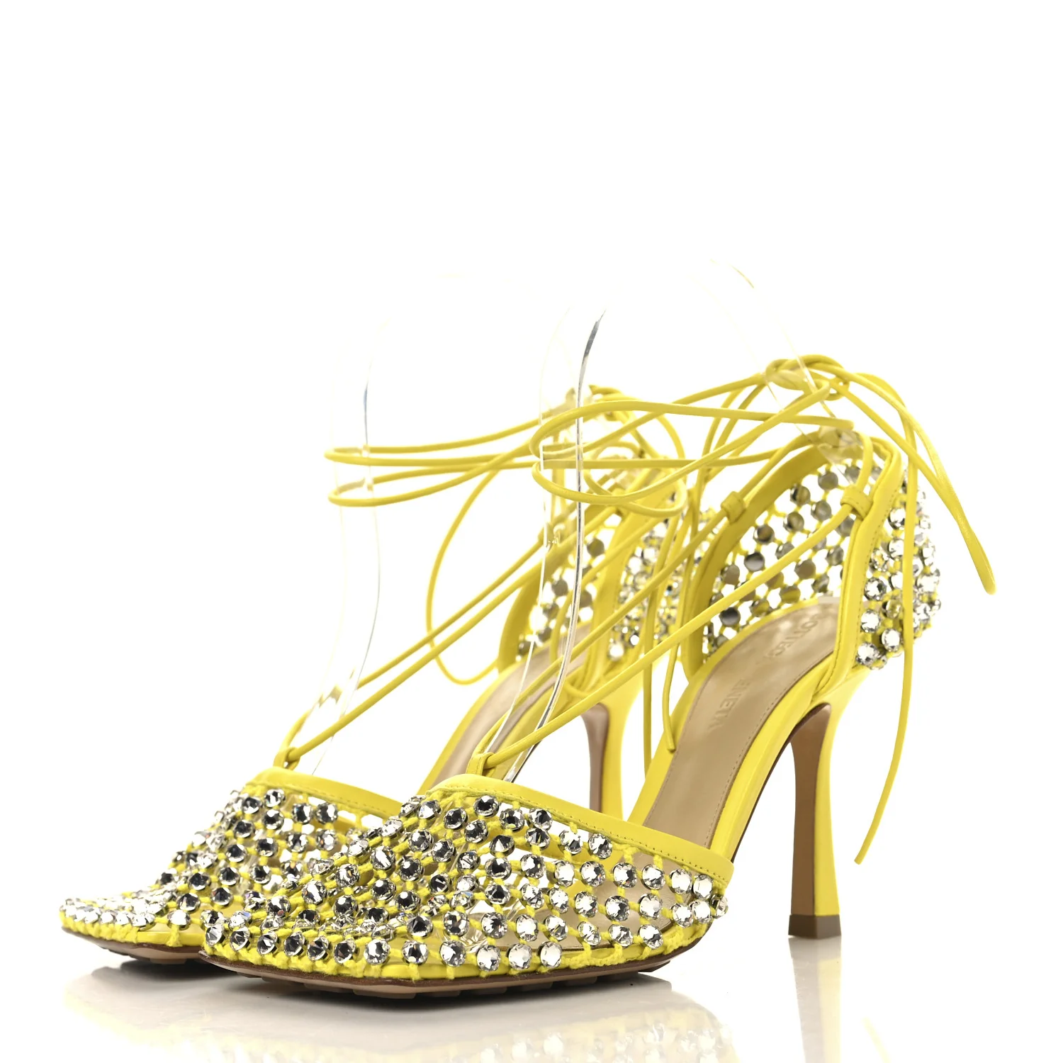 Mesh Nappa Crystal Embellished Sparkle Stretch Ankle Tie Sandals 36 36 Light House