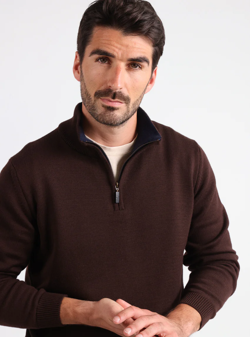 Pull homme col camionneur en laine marron
