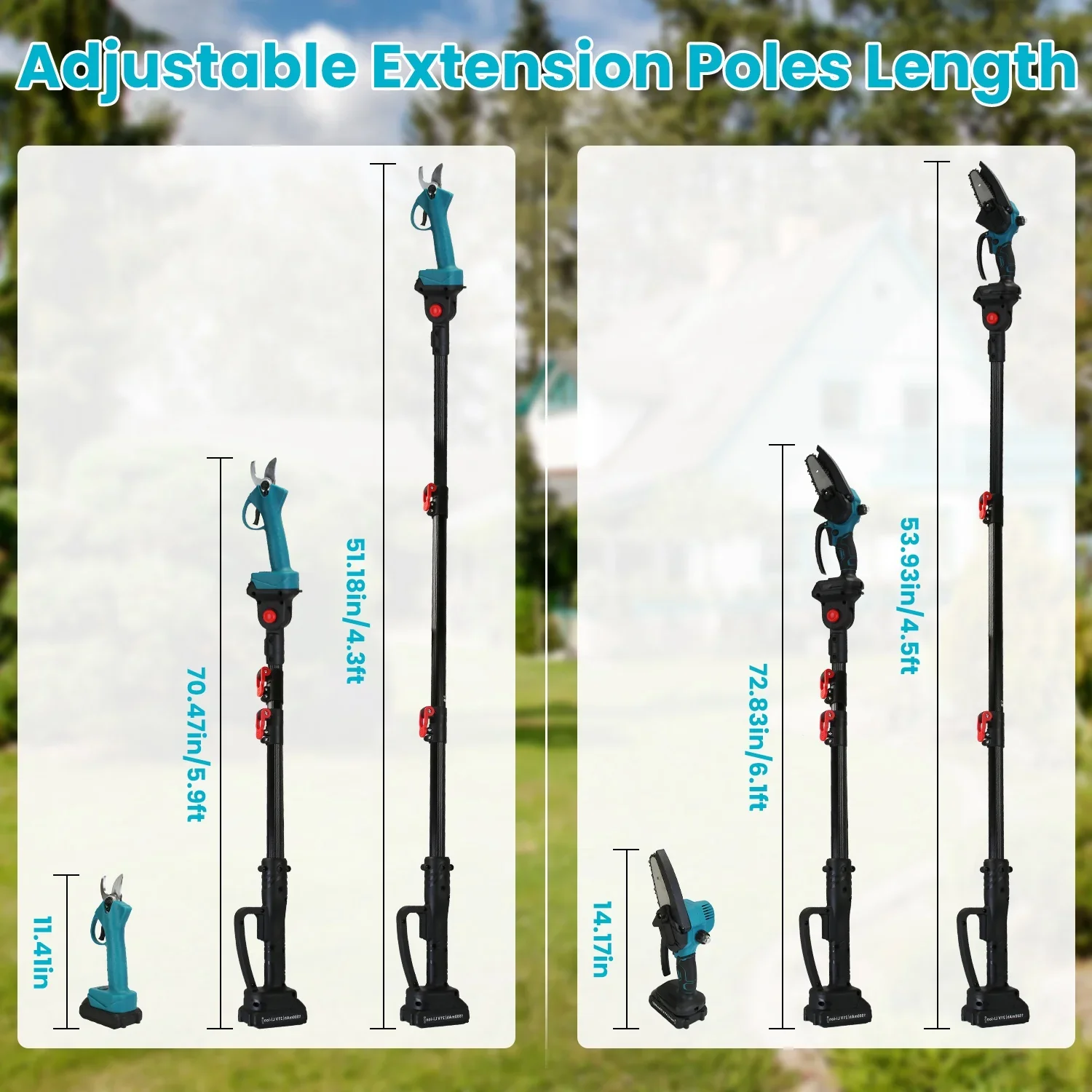 4-in-1 Pole Saw & Electric Pruning Shears for Tree Trimming 4/6 Inch Electric Chainsaw 2x3000mAh Battery 5.5ft Max Extension Pole SK5 Blade Pruning Shears for Gardening