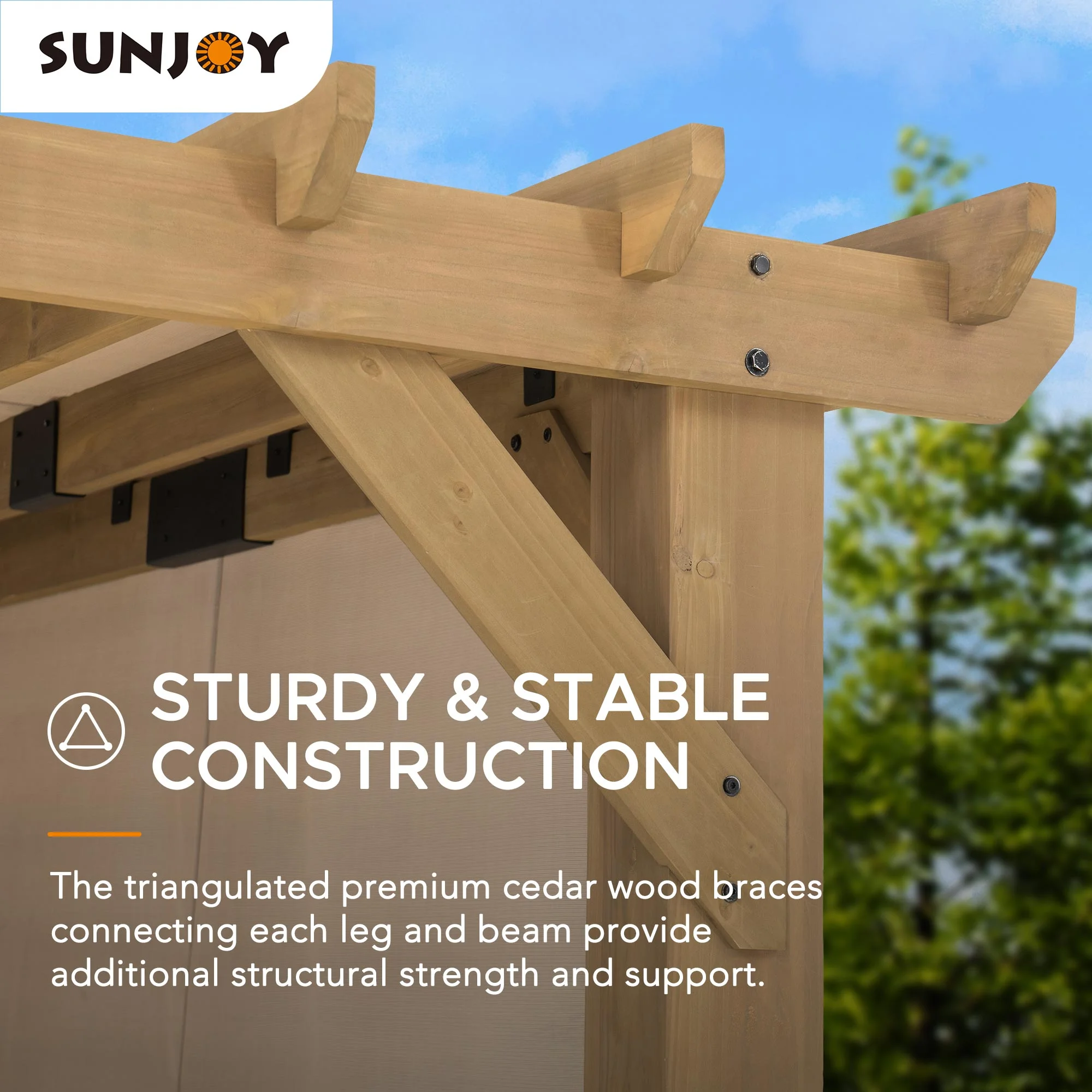 Sunjoy Cedar Pergola 10 x 11 Ft. Wooden Hot Tub Pergola with Adjustable Canopy and Privacy Screen
