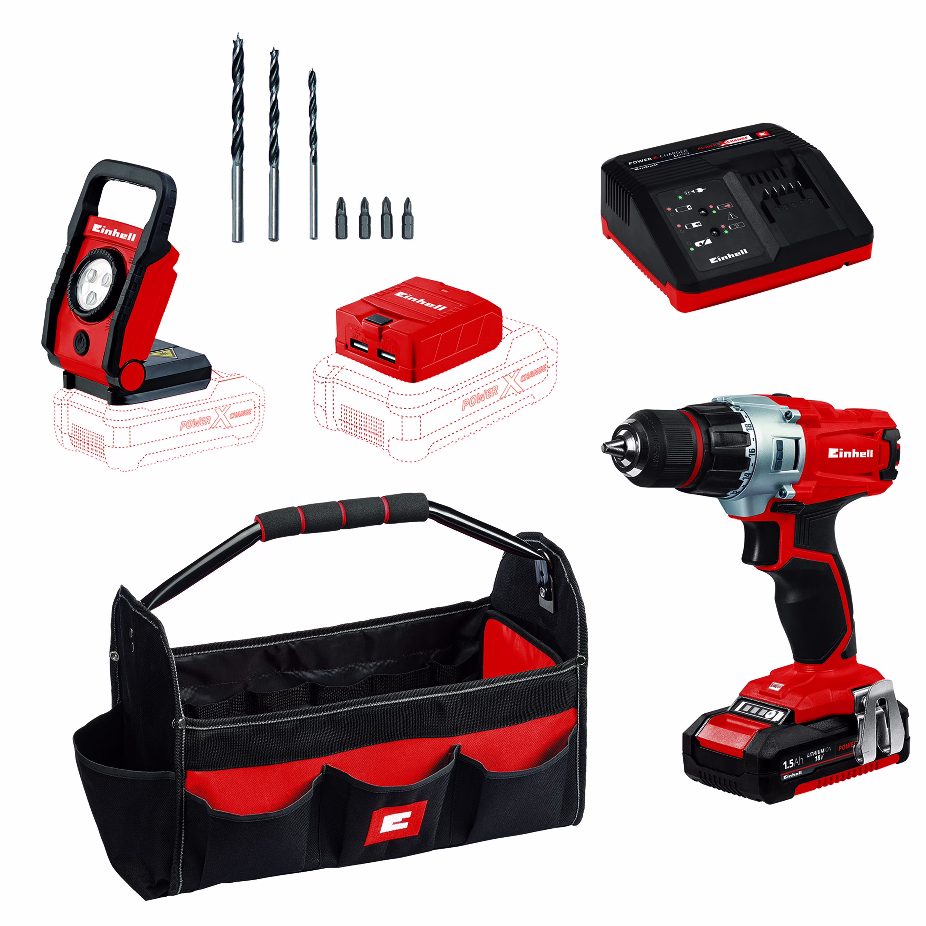 Einhell TE-CD 18/2 Li 18-Volt Power X-Change Cordless Drill Workshop Power Tool Kit, 3/8-Inch, W/ 1.5-Ah Battery