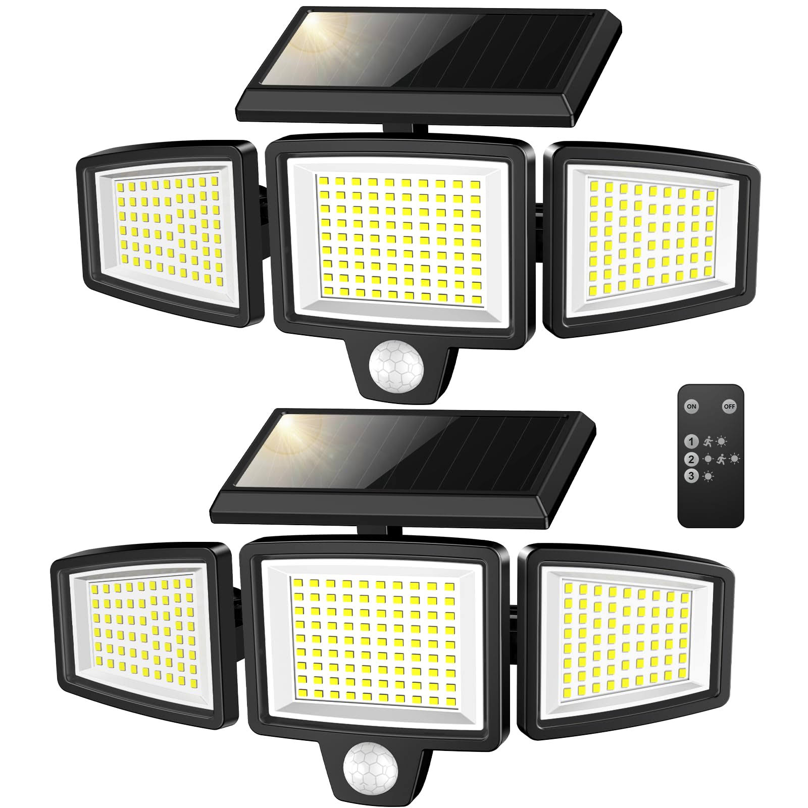 Solar Lights Outdoor,WWimy 210 LED 2500lm Motion Sensor Lights with Remote Control, 3 Heads Security LED Flood Lights, IP65 Waterproof, 270�� Wide