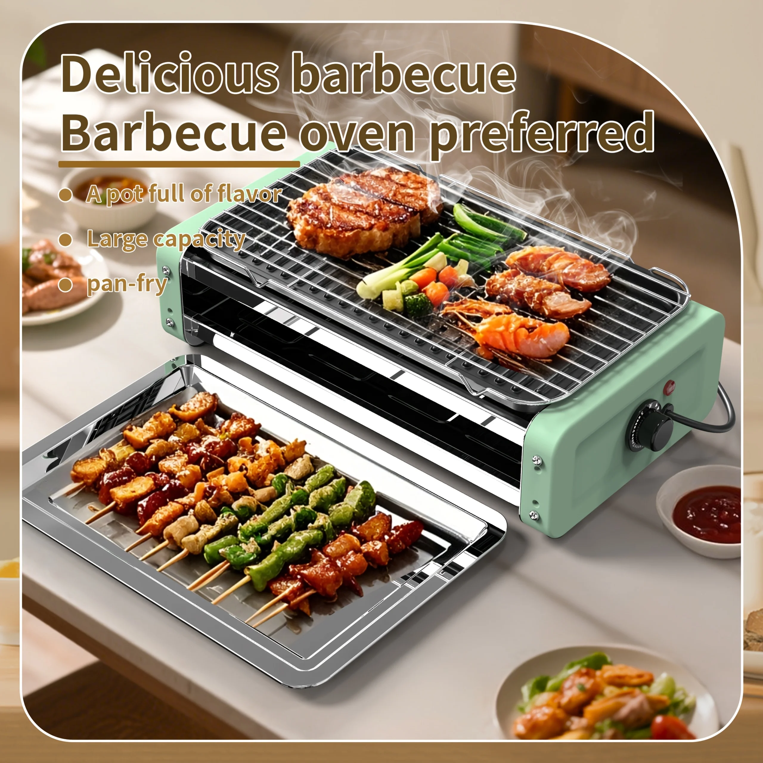 1500W Double Layer Indoor Electric Grill, Smokeless Kitchen Grill with 4/8 Cheese Plates, Non - Stick Removable Plates & Temp Control, Perfect for Family Dinner, BBQ, Easter Gift