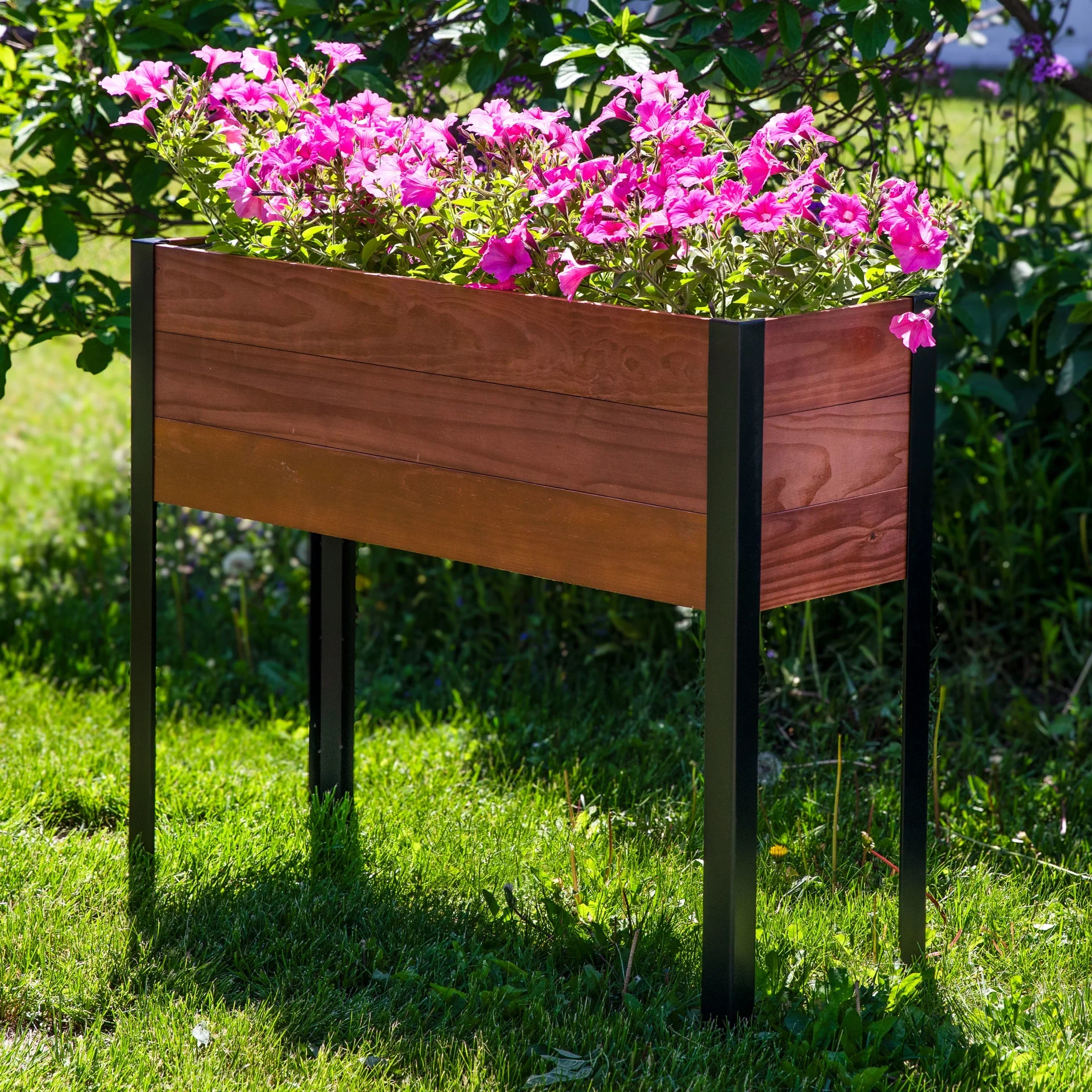 Sunnydaze 36.75 x 12.75 x 31 Brown Acacia Wood Rectangular Raised Garden Bed with Legs