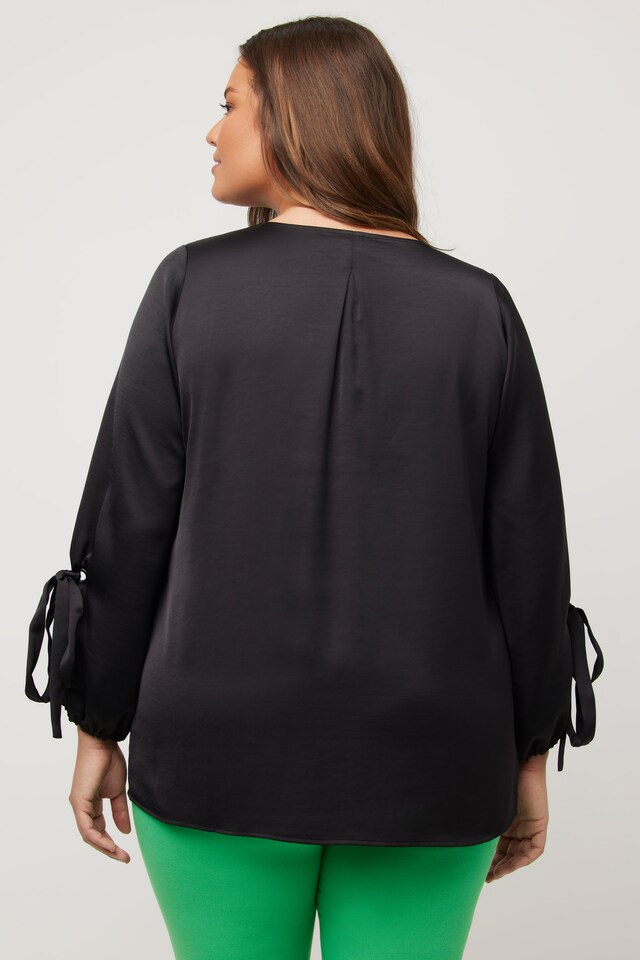 Satin Balloon Sleeve V-Neck Blouse