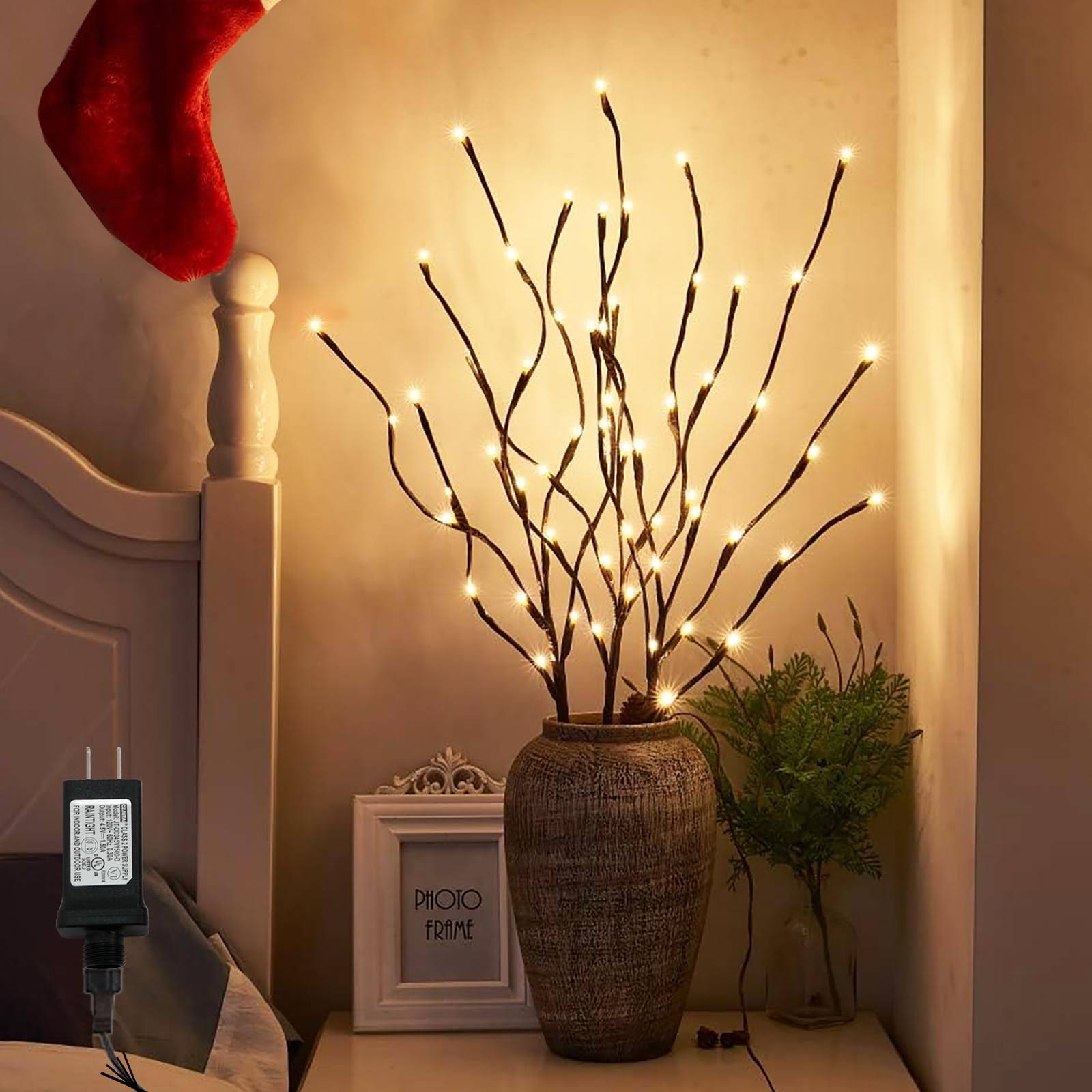 PEIDUO Lighted Willow Branch 30inch 3pk 60L LED Pathway Lights for Christmas Room Decoration Indoor Apartment Outdoor Stake Lights for Lawn
