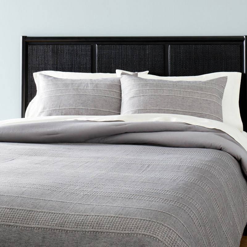 3PC Full/Queen Pickstich Stripe Comforter Bedding Set Railroad Gray - Hearth & Hand with Magnolia