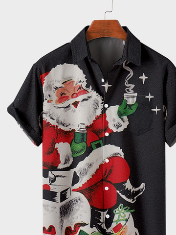 Chemises à manches courtes vintage joyeuses et confortables avec motif de Père Noël