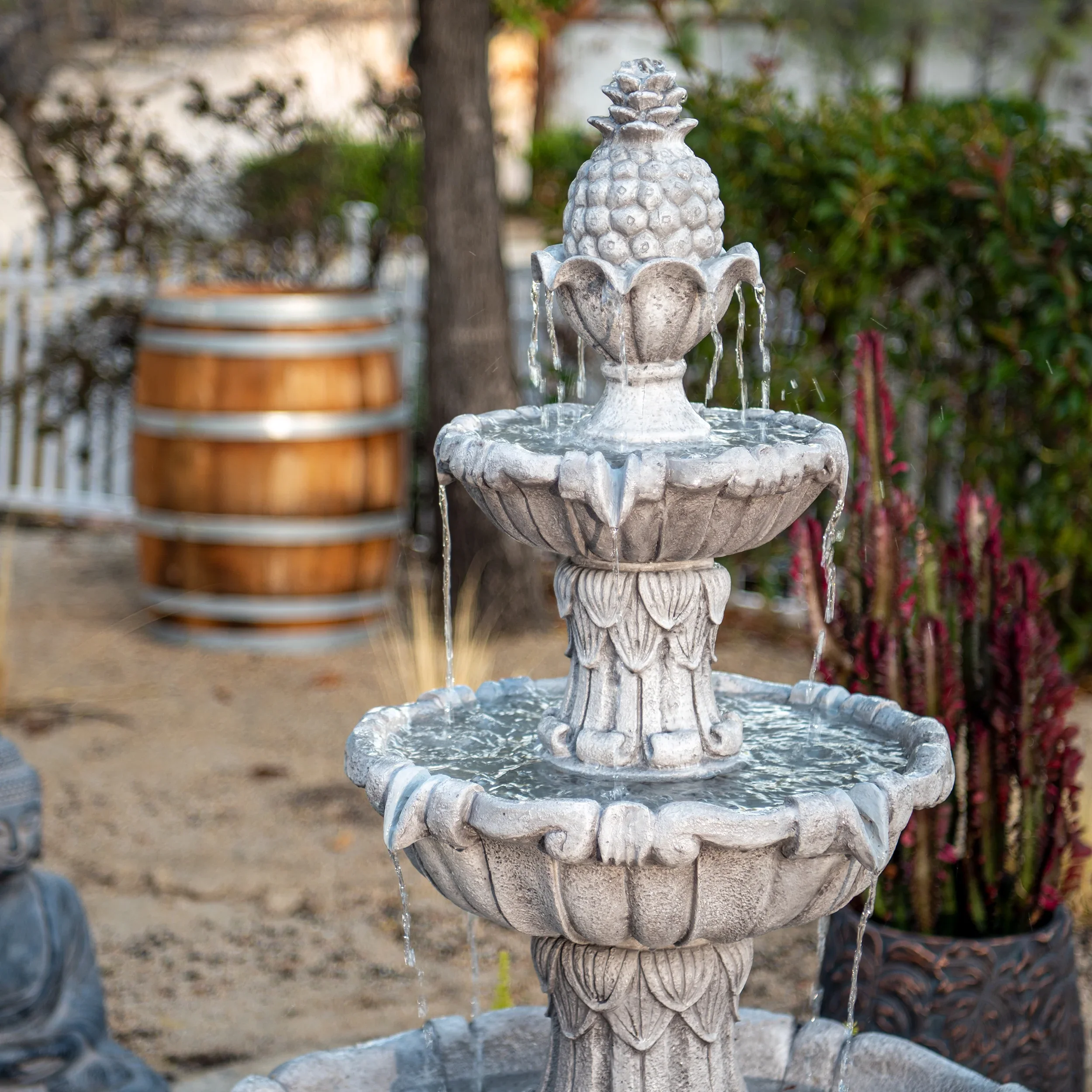 XBrand 58.3 3-Tier Outdoor Freestanding Water Fountain - Classic Leaf Design, Large Bird Bath with Pump - Ideal for Yard, Lawn and Garden D��cor