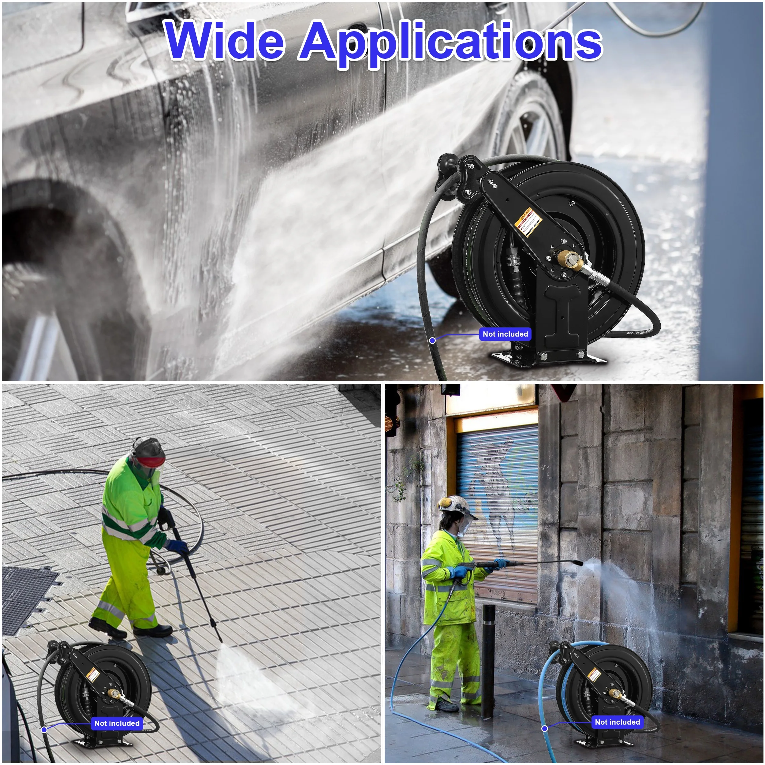 Auto - Retractable Pressure Washer Hose Reel, 50FT x 3/8