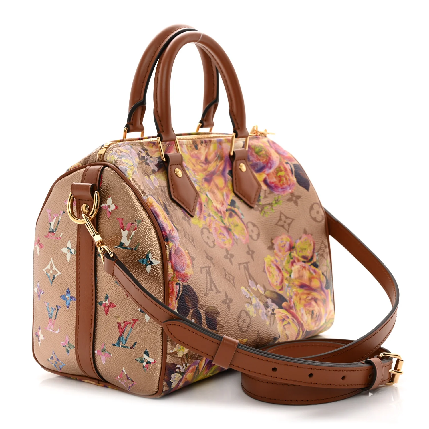Metallic Monogram LV Garden Speedy Bandouliere 25 Gold