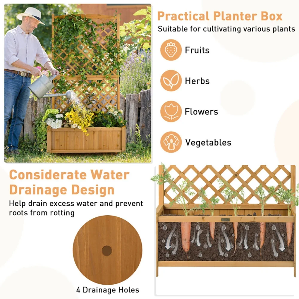 Planter Raised Bed with Trellis for Plant Flower Climbing, Tier Plant Stand, Outdoor Garden Potting Bench for Patio Porch Garden, Orange - Image 7