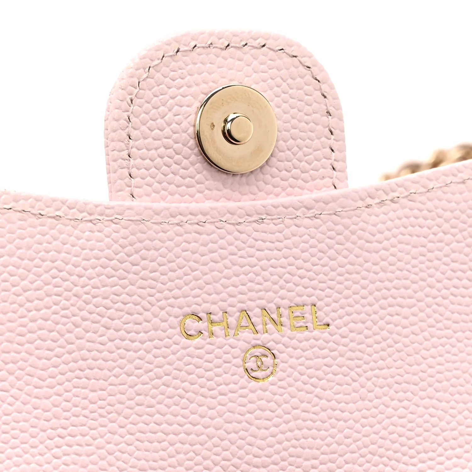 Caviar Quilted Flap Card Holder On Chain Pink