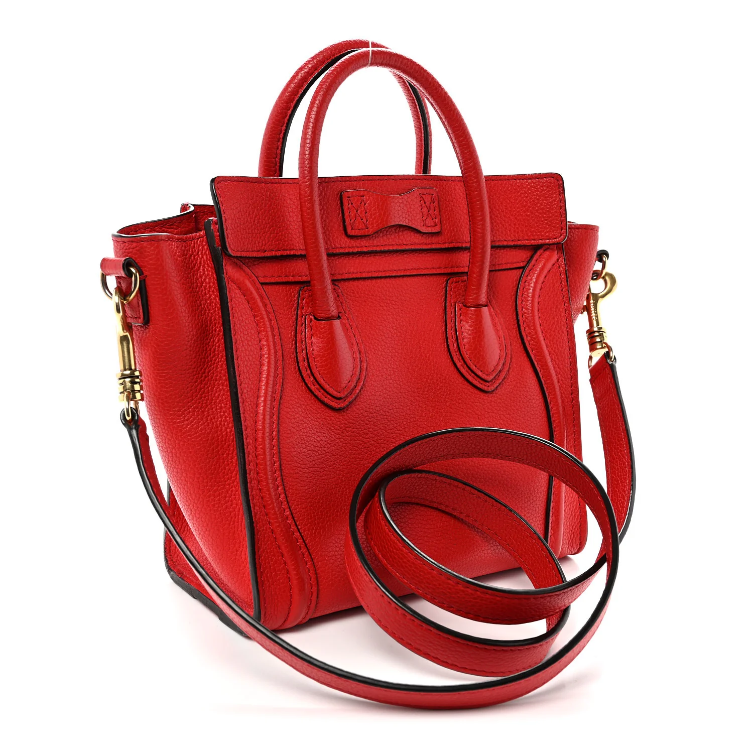 Drummed Calfskin Nano Luggage Vermillion