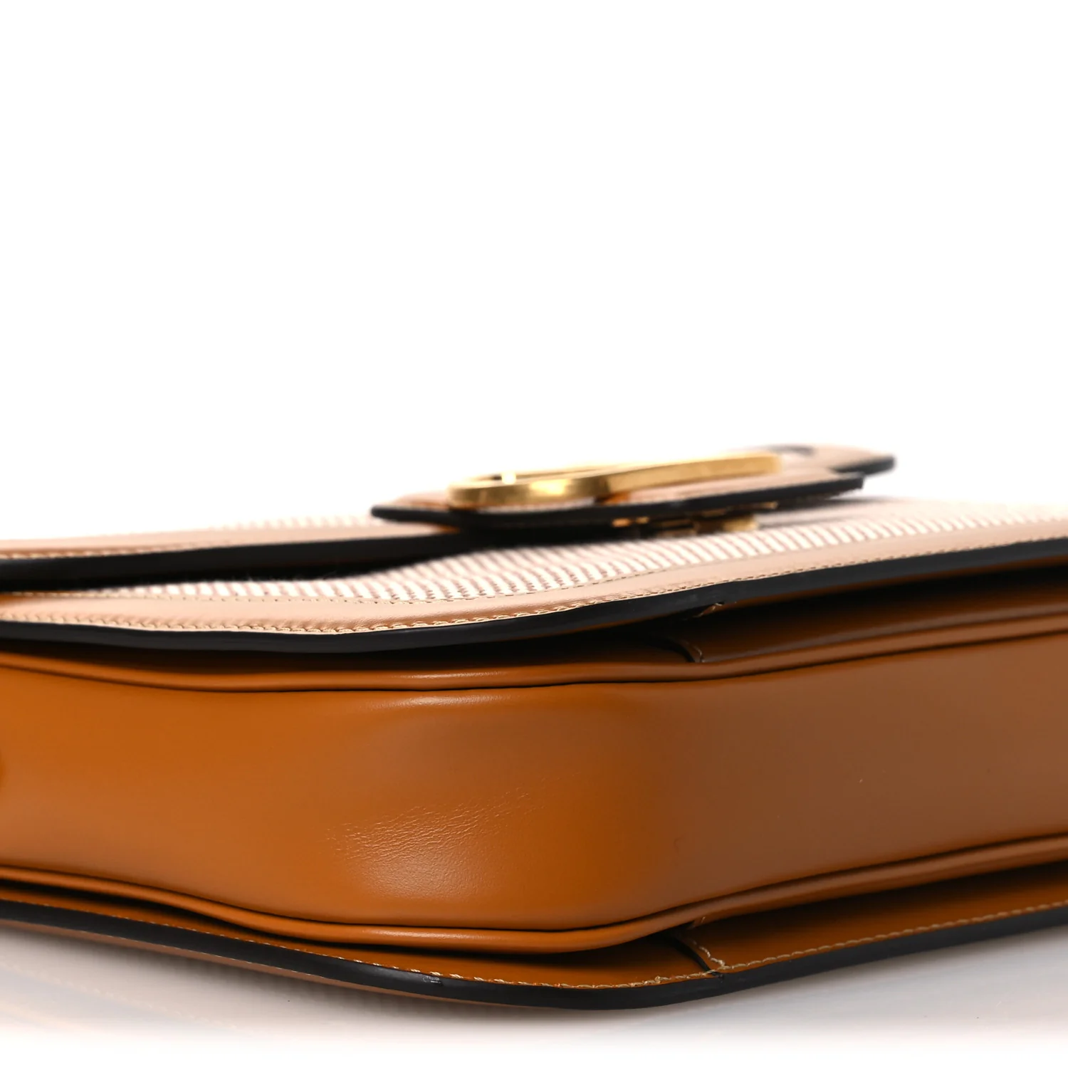 Smooth Calfskin Canvas 9to5 Shoulder Bag Natural Golden