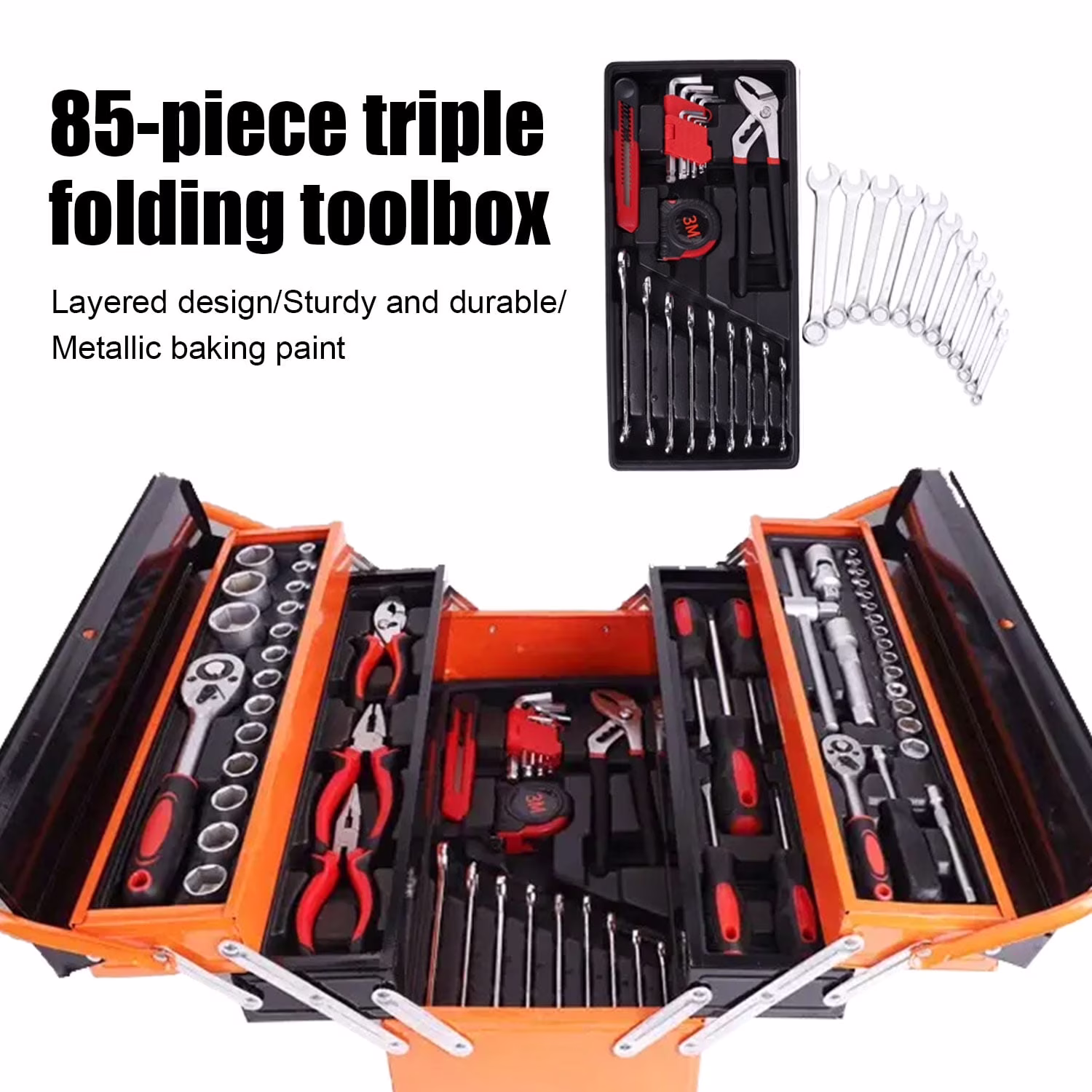 BOURVILL Ratchet Socket Tool 3 Layer Folding Multifunctional Socket Wrench Mechanics Set for Car Motorcycle Repair