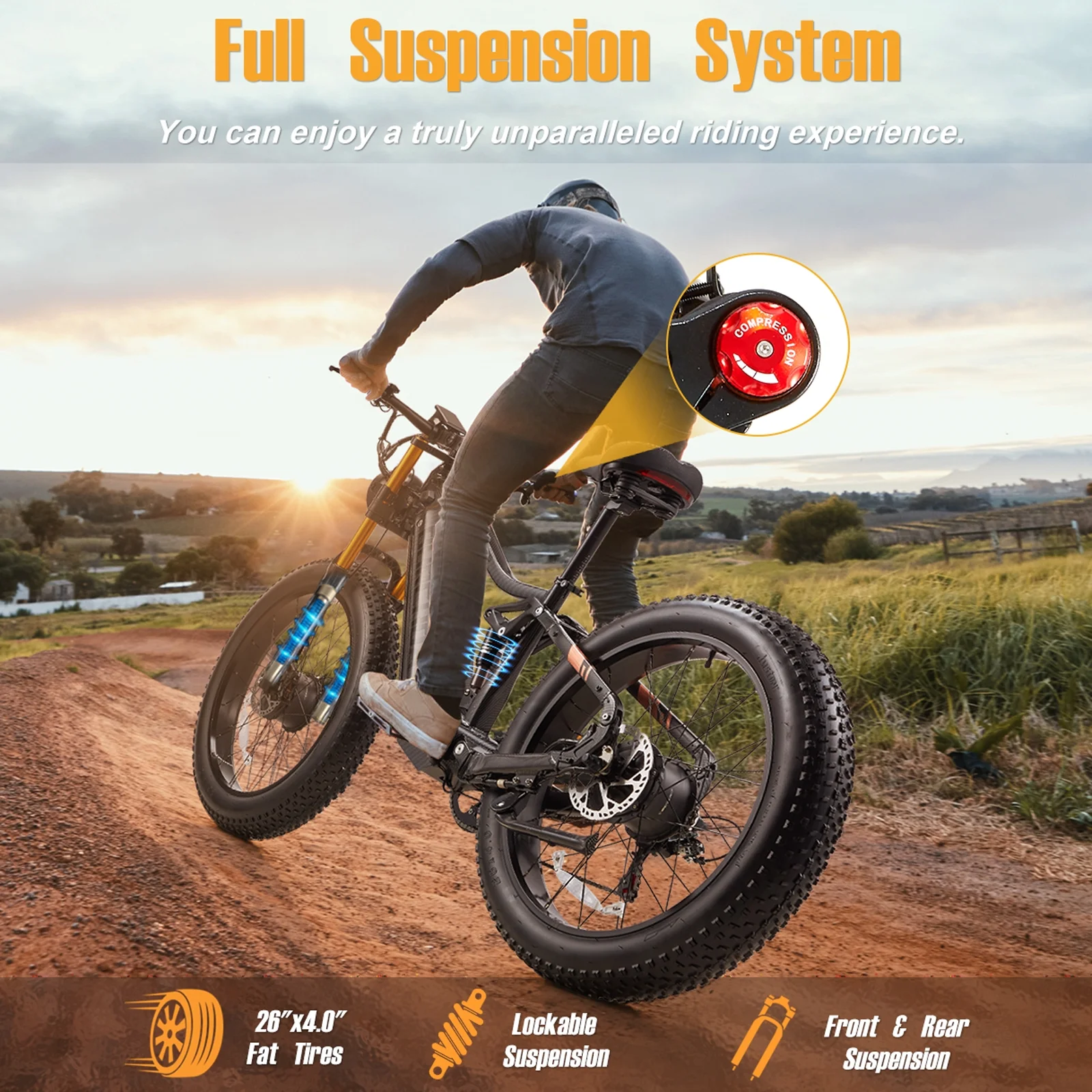 Dual Motors AWD 2000W Electric Bike for Adult 26'', UL2849 48V 60AH Removable Battery E-mountain bike 4'' Fat Tire up to 35MPH200Miles Long Range Off Road Ebike Beach Dual HydraulicBrakes E-Bicycle(AWD HC26 Dual battery(30Ah*2)) - Image 4