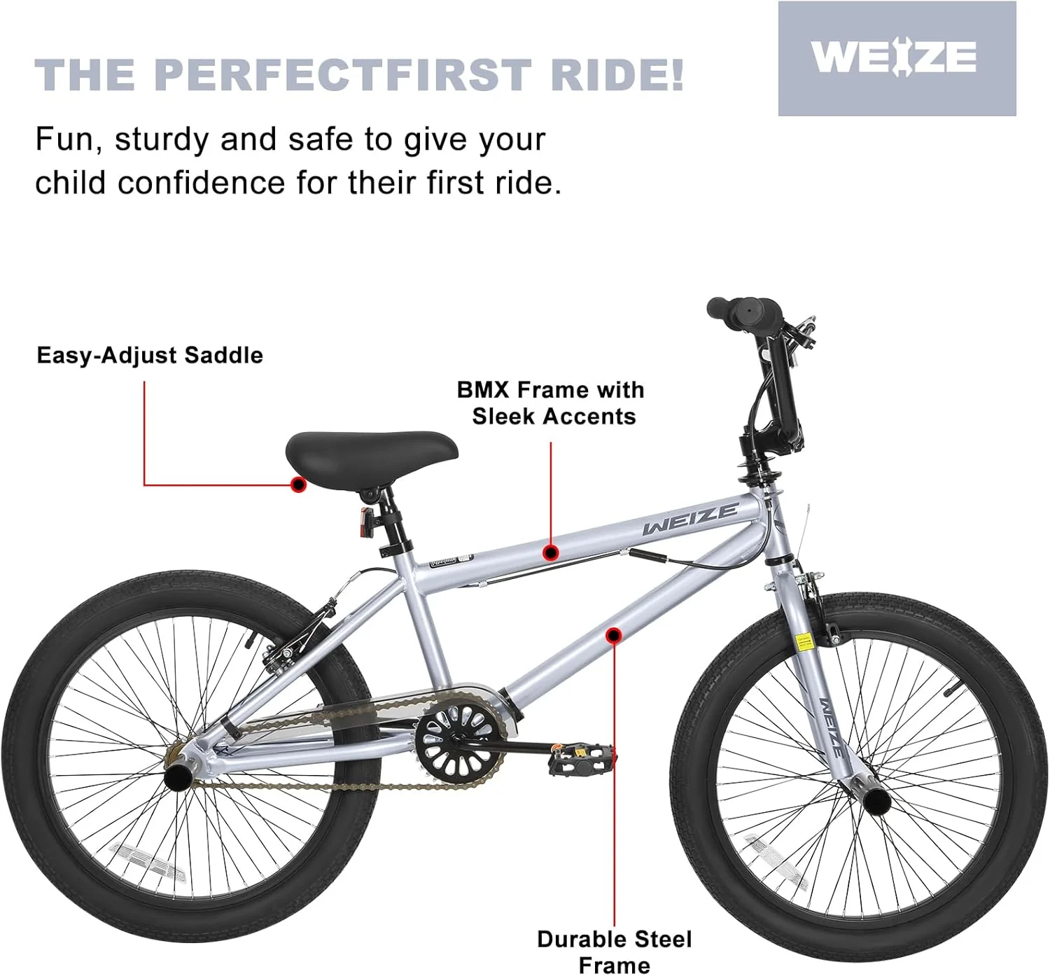 Vélo BMX Freestyle WEIZE 20 pouces, vélo acrobatique pour enfants et adultes (hommes et femmes), cadre en acier haute résistance, rotor à 360°, style freestyle