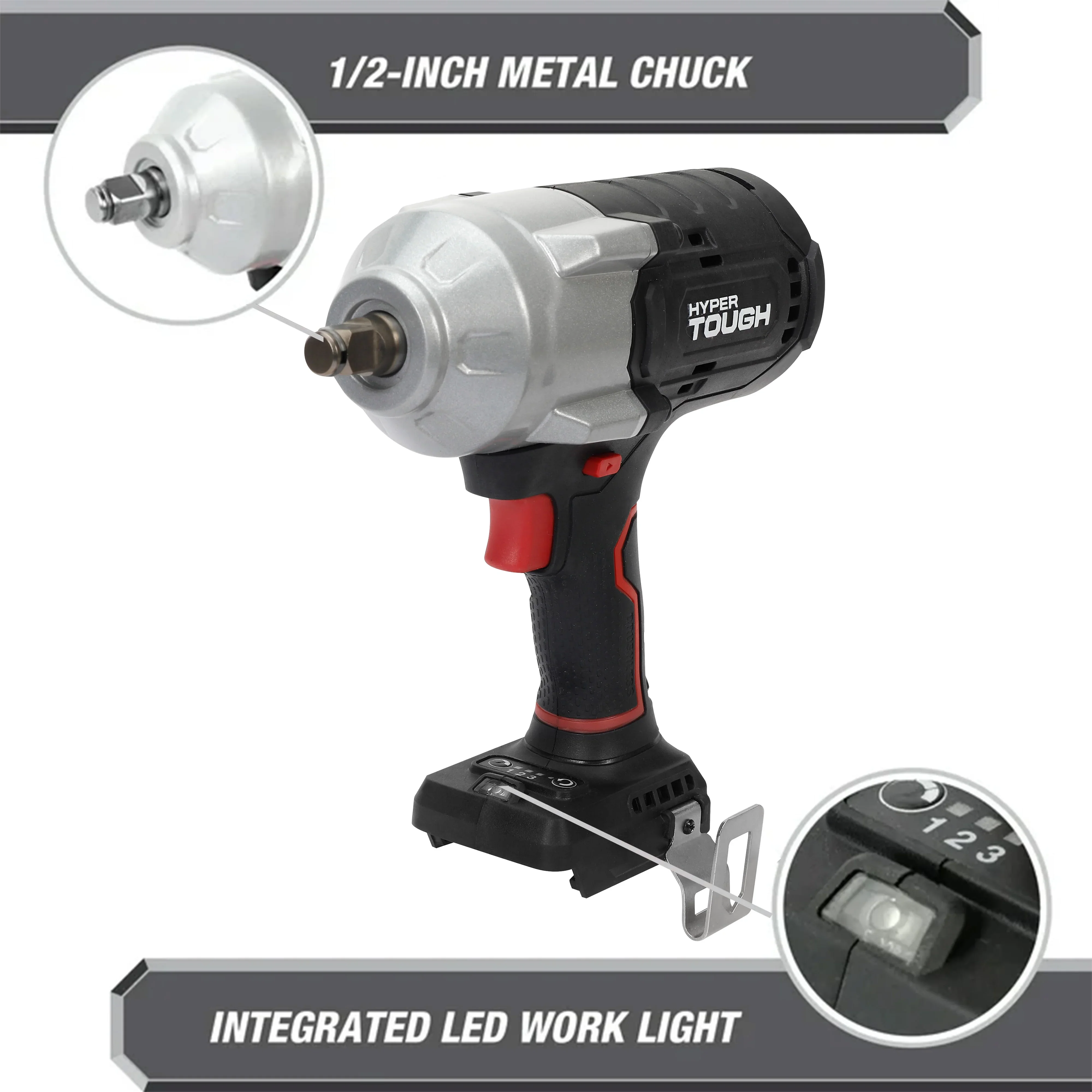 Hyper Tough 20V Max Brushless 1/2-inch High-Torque Cordless Impact Wrench with 4.0Ah Lithium-Ion Battery and Charger